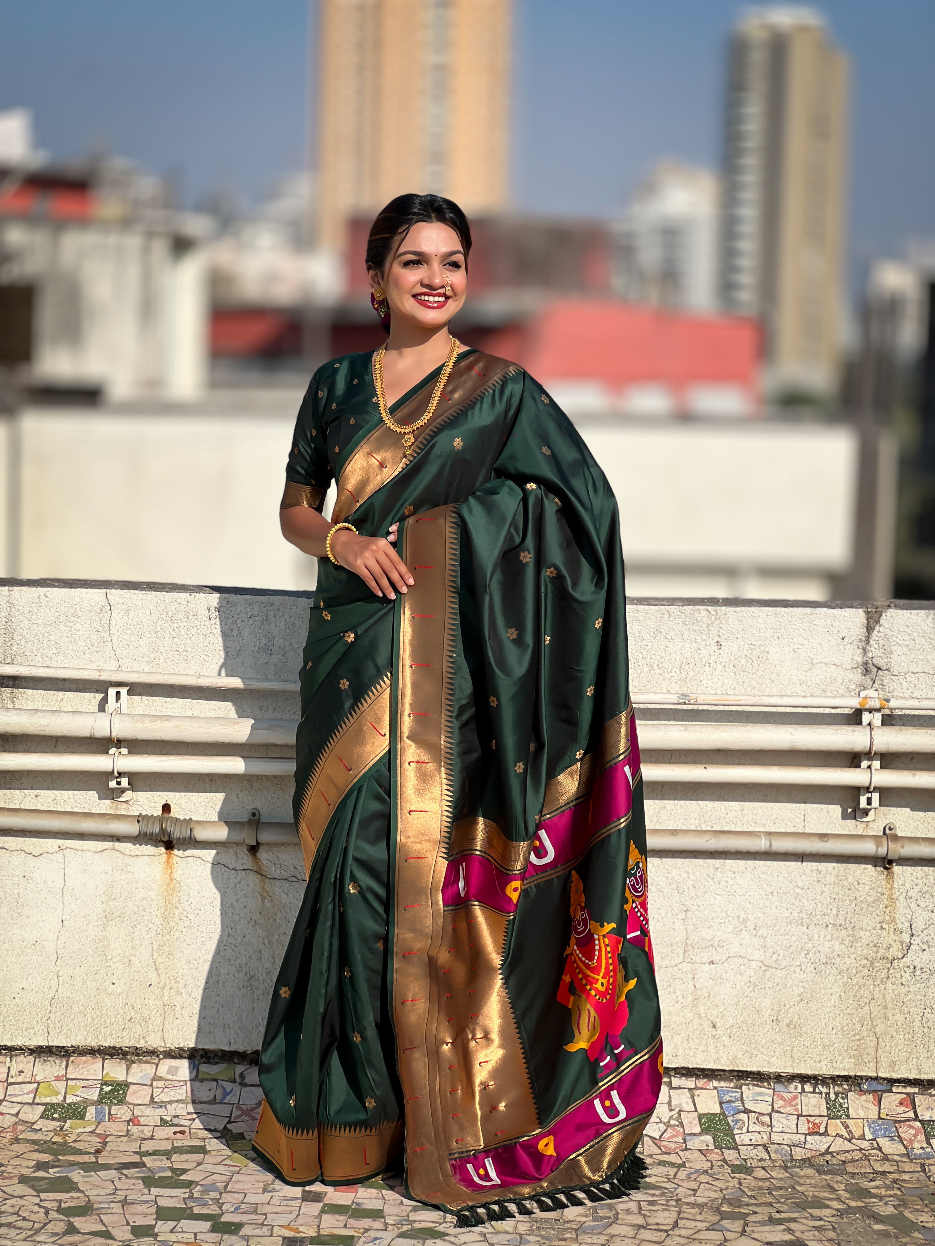 Dark Green Soft Silk Woven Vitthala Designer Traditional Ethnic Saree