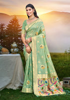 Divine Sea Green Assam Silk Meenakari Festival Saree