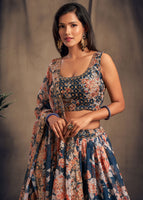 Dove Blue Organza Lehenga Choli With Sequins Zari Embroidery Work