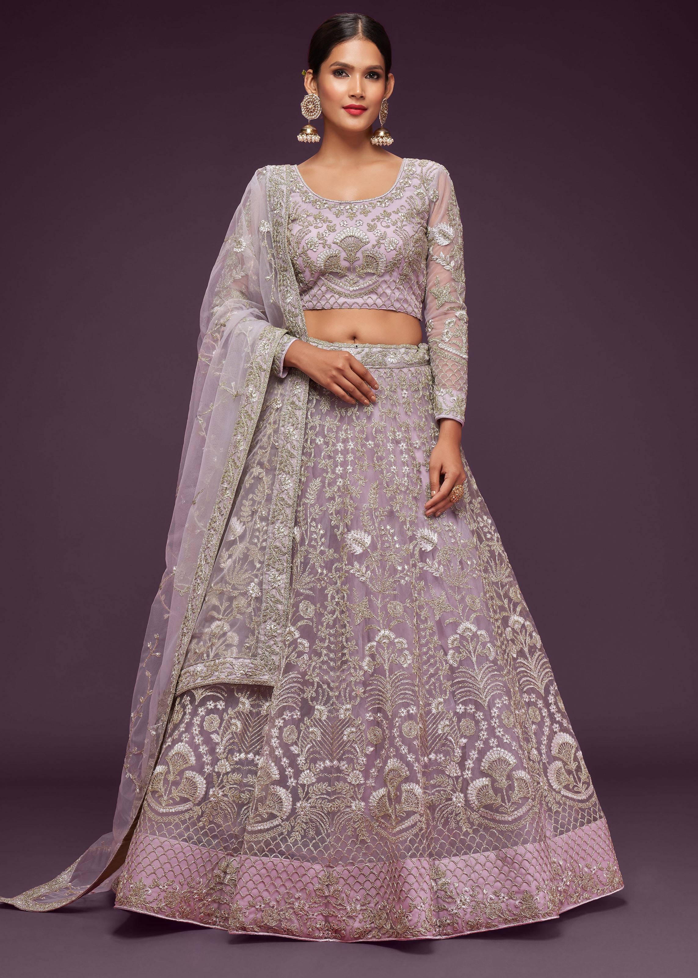 Dusky Orchid Lehenga Choli With Thread, Zari, Badla And Glitter Dori Embroidery Work