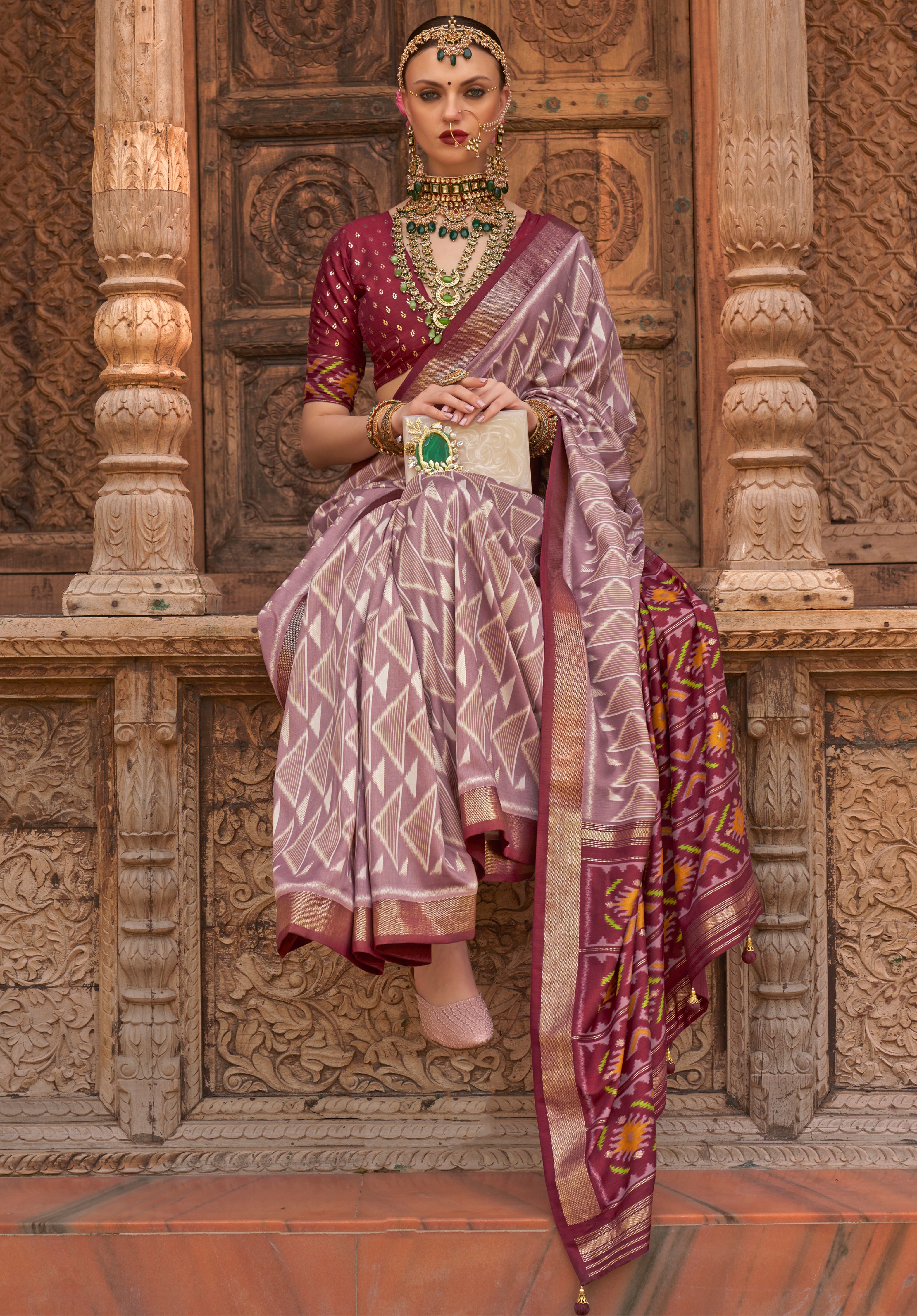 Dusty Pink PV Silk Saree with  Printed