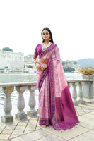 Ehtnic Woven Designer Soft Silk Saree In Pink With Elegant Print Work