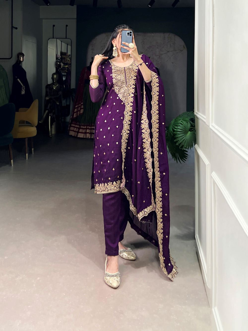 Elegance Redefined Vichitra Silk Salwar Suit with Sequin & Thread Embroidery