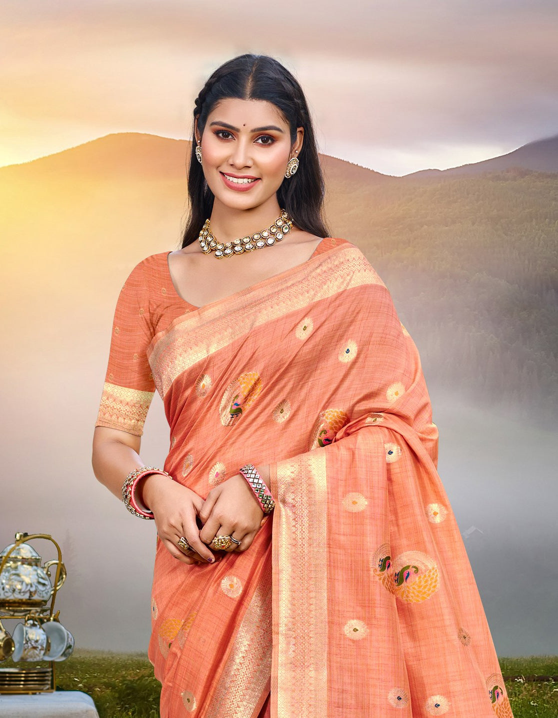 Elegant Gajri Assam Silk Meenakari Festival Saree