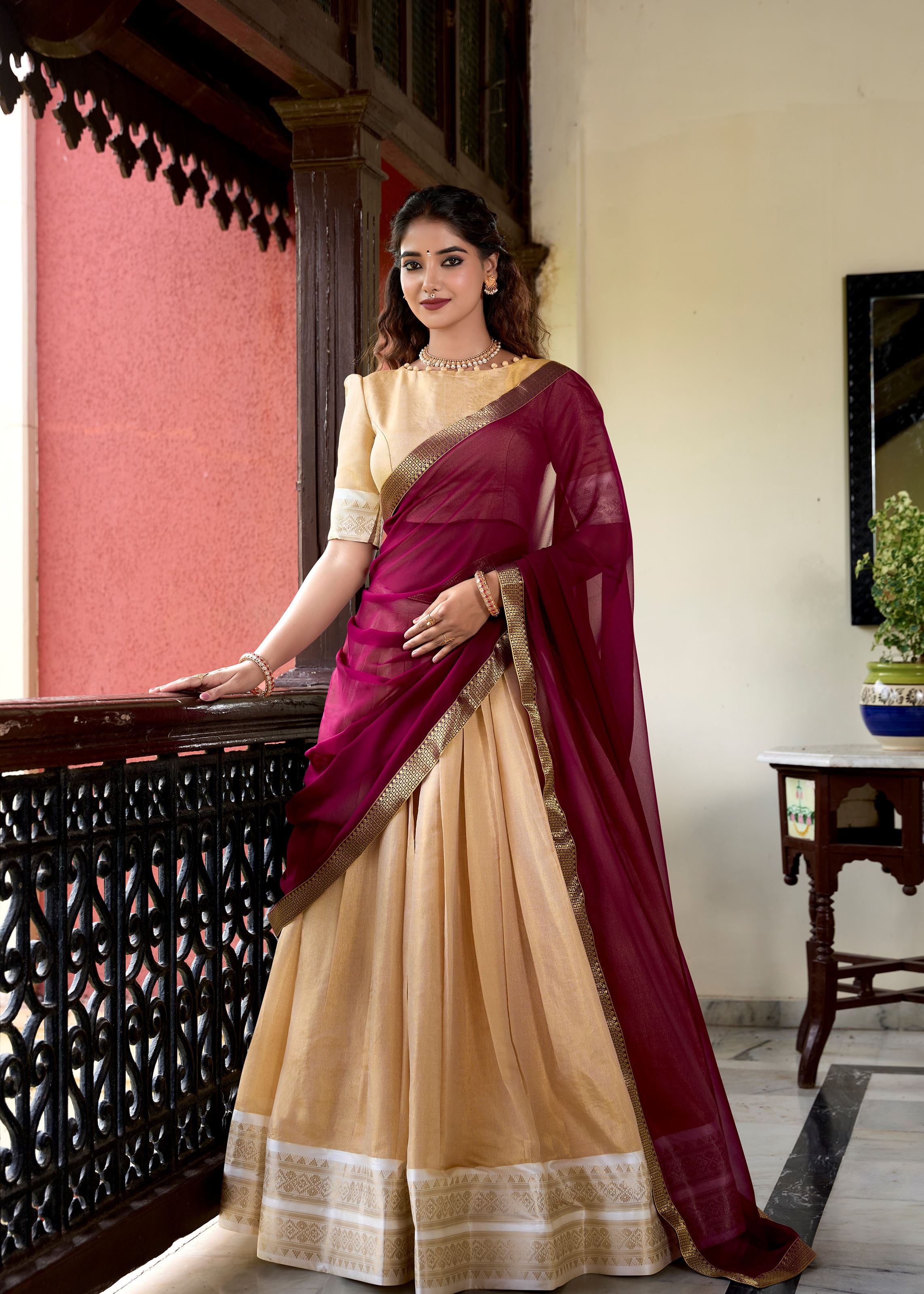 Ethereal Beauty In Cream Kanchipuram Zari Woven Silk Lehenga For Grand Celebrations