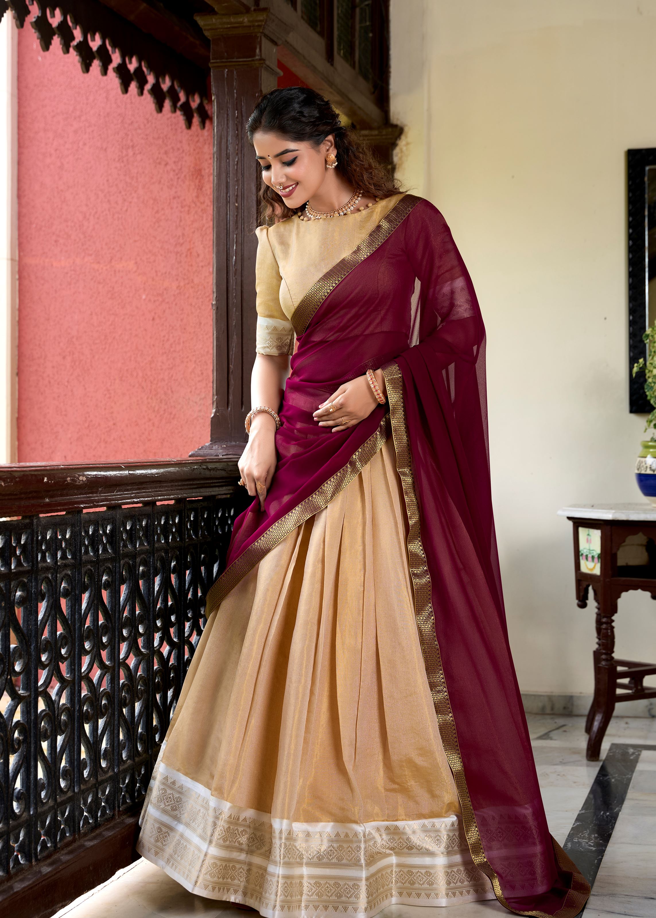 Ethereal Beauty In Cream Kanchipuram Zari Woven Silk Lehenga For Grand Celebrations