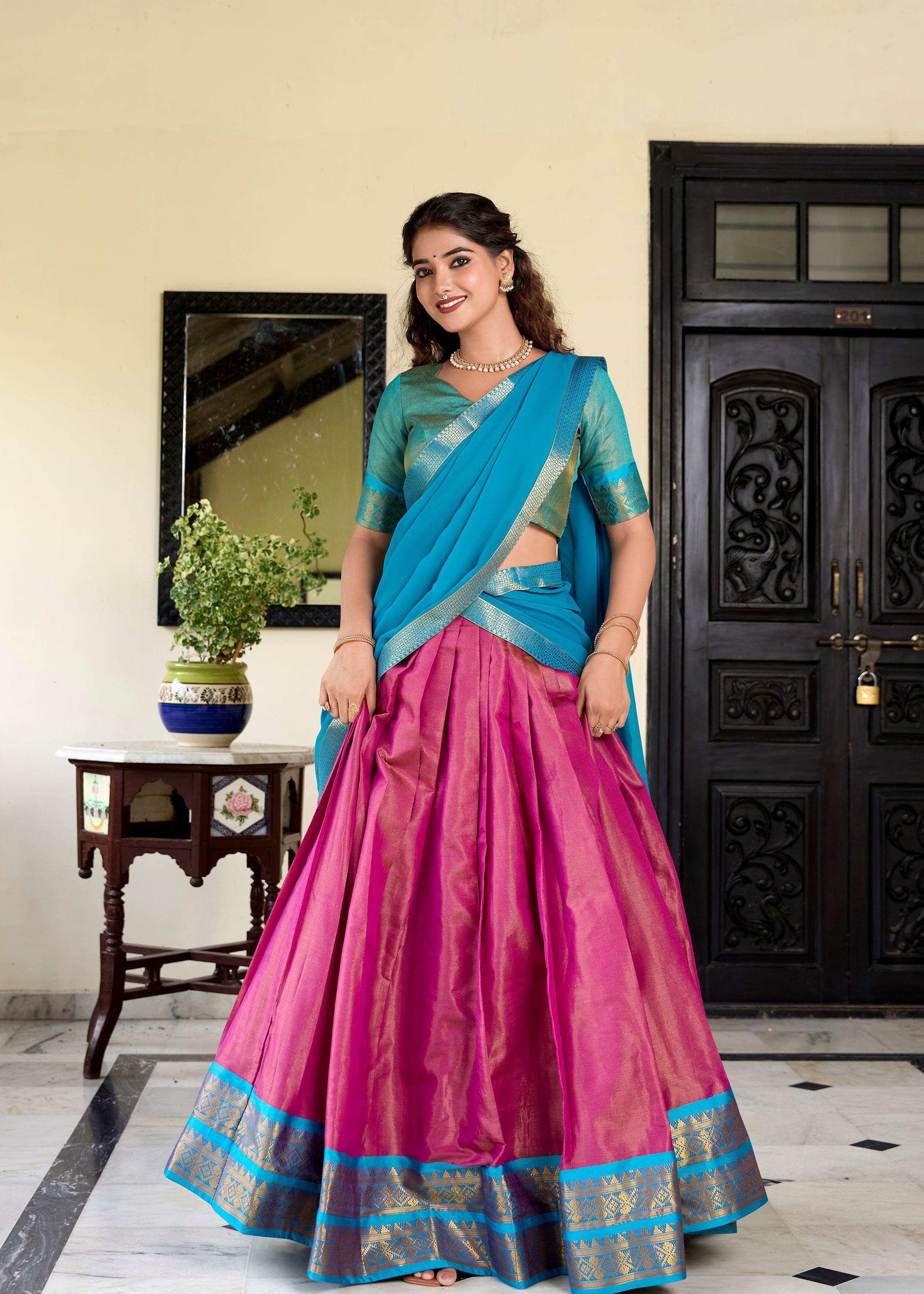 Ethereal Beauty In Pink Kanchipuram Zari Woven Silk Lehenga For Grand Celebrations