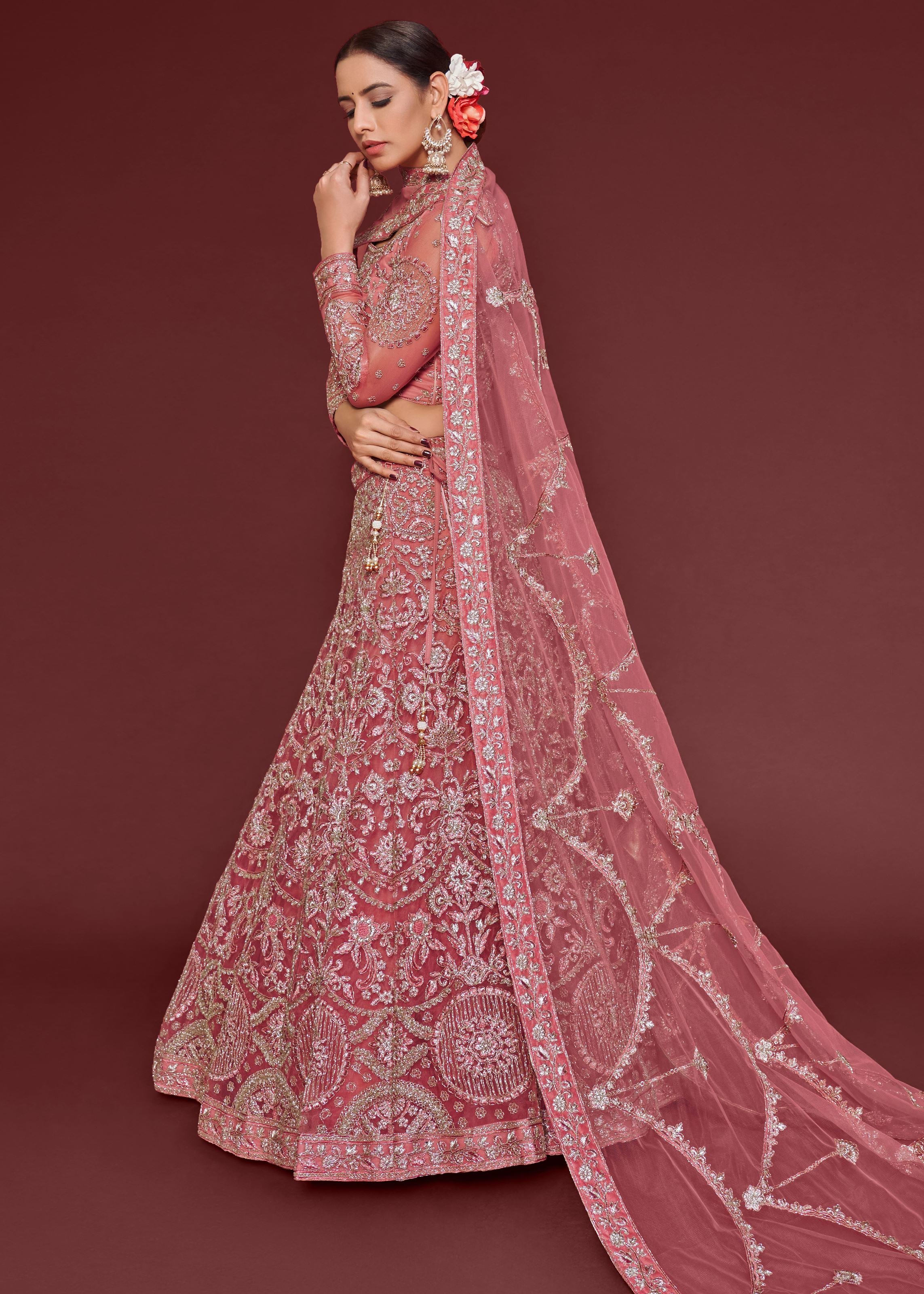Fantasy Rose Lehenga Choli With Thread, Zari, Badla And Glitter Dori Embroidery Work