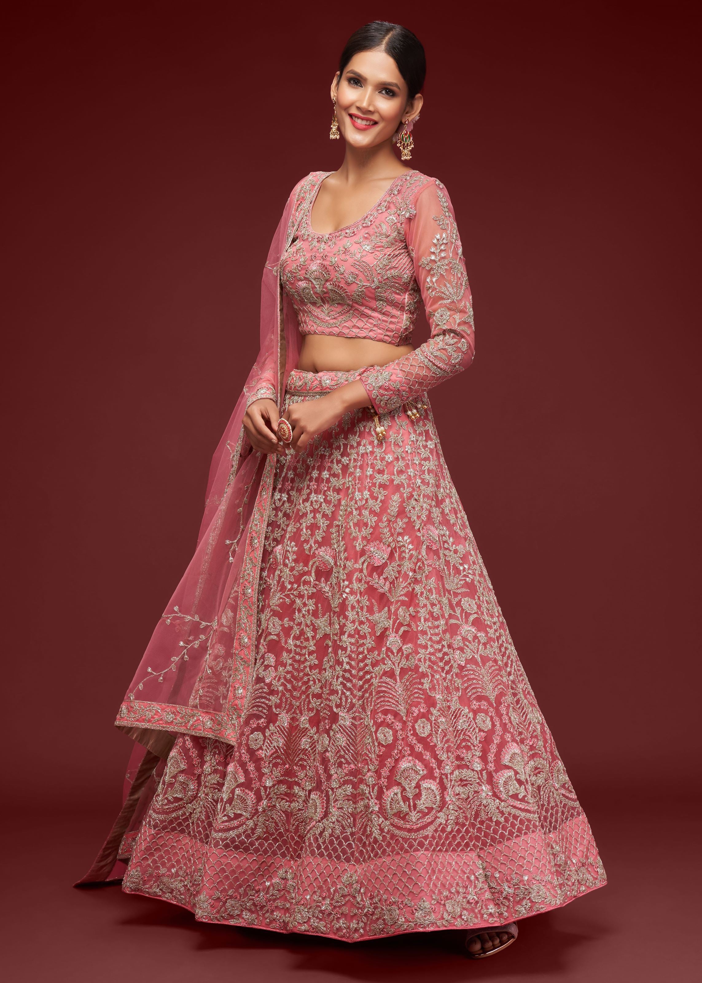 Fantasy Rose Lehenga Choli With Thread, Zari, Badla And Glitter Dori Embroidery Work