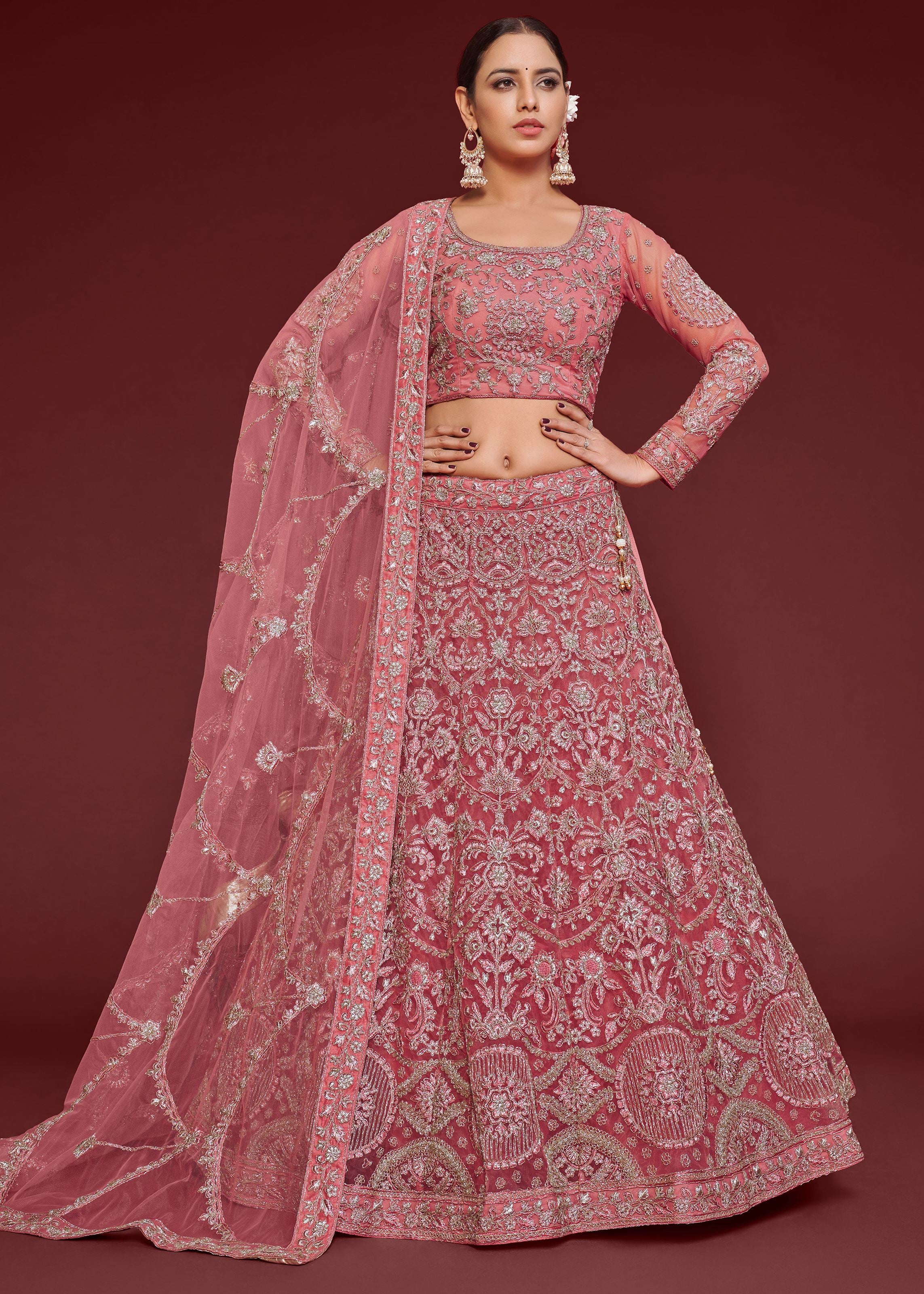 Fantasy Rose Lehenga Choli With Thread, Zari, Badla And Glitter Dori Embroidery Work