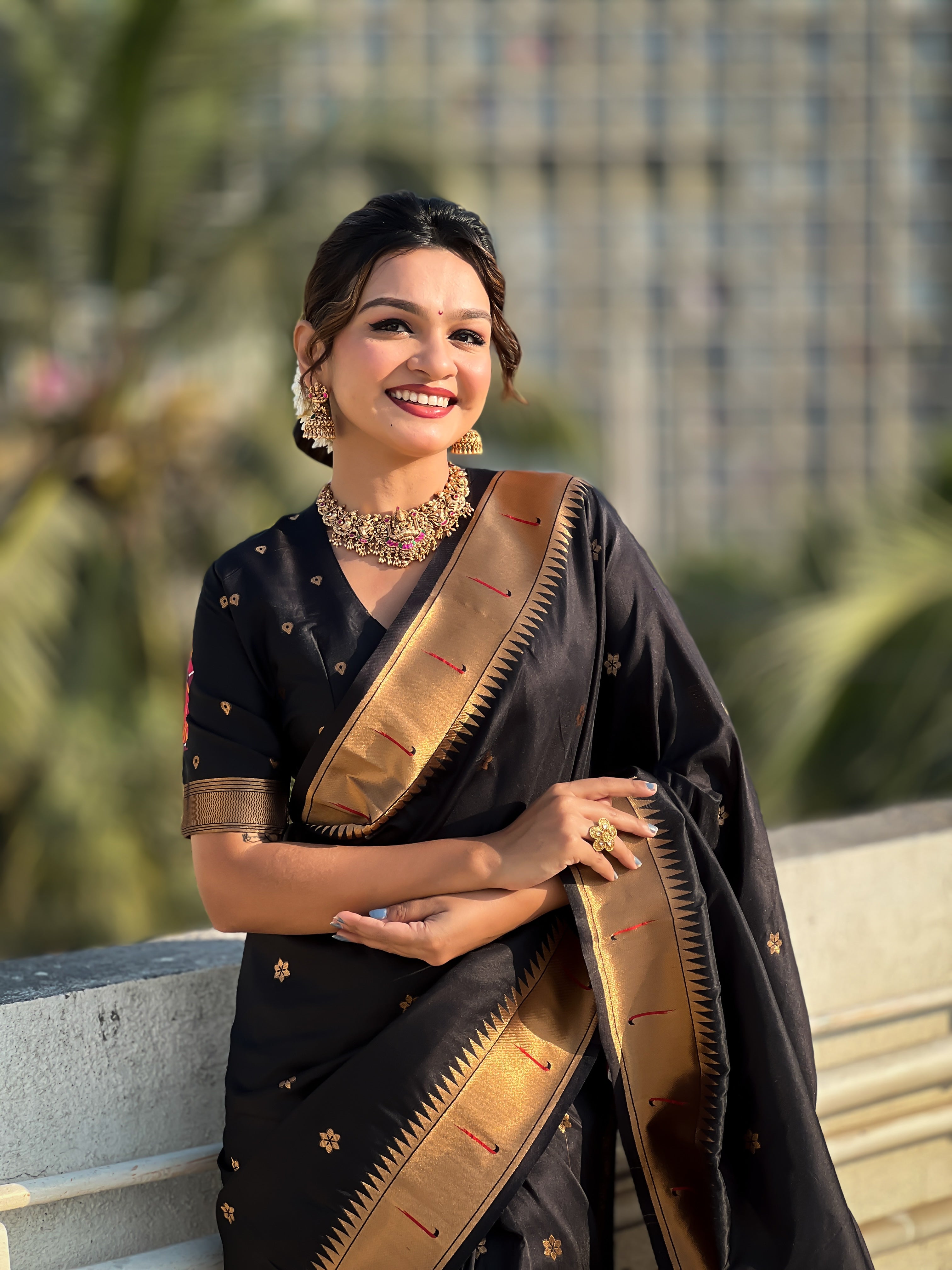 Festival Looks Black Soft Silk Woven Paithani Vitthala Designer Saree