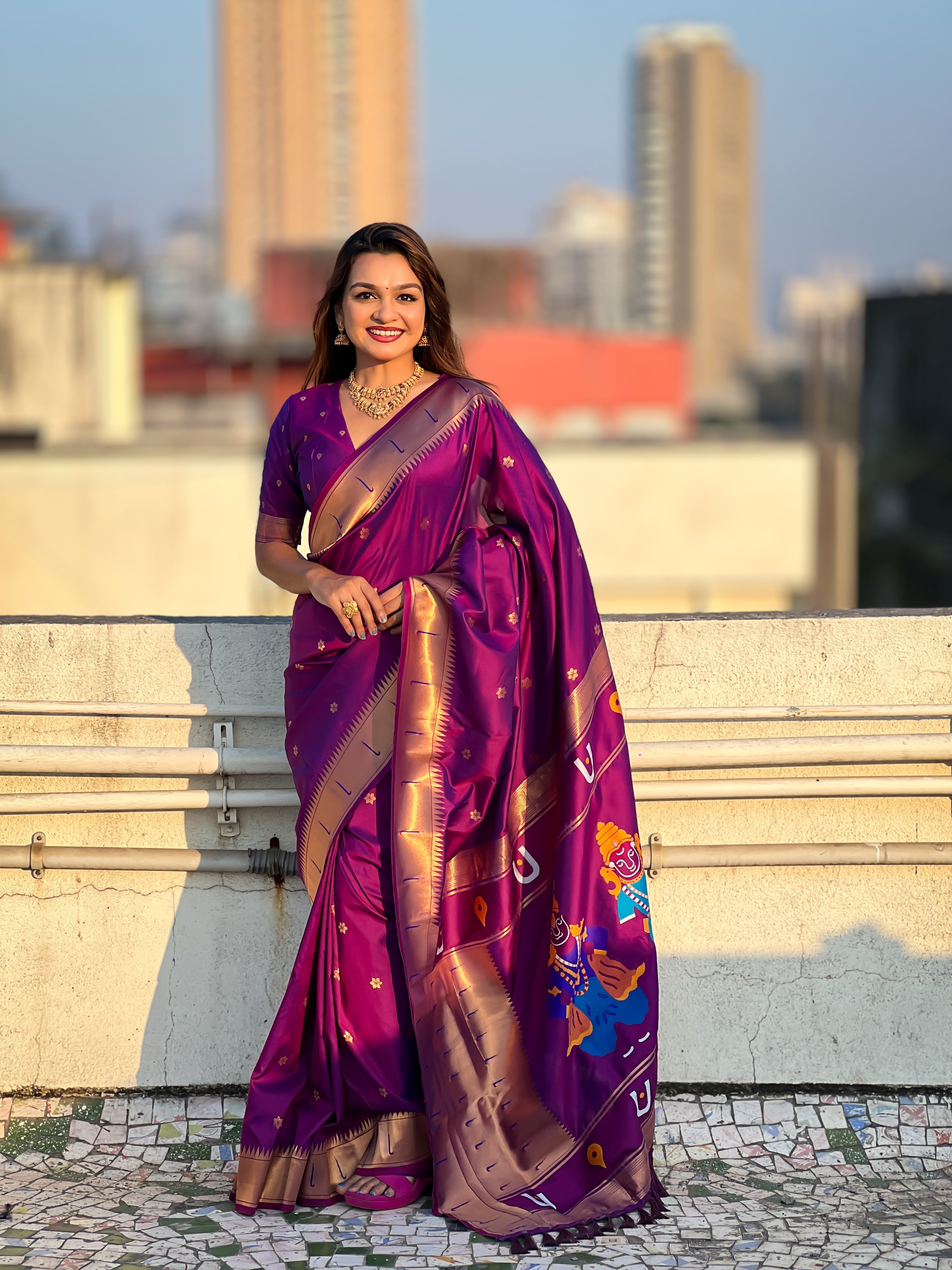 Festival Looks Purple Soft Silk Woven Paithani Vitthala Designer Saree