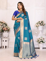 Firozi Graceful Soft Silk Saree With Woven Zari Work