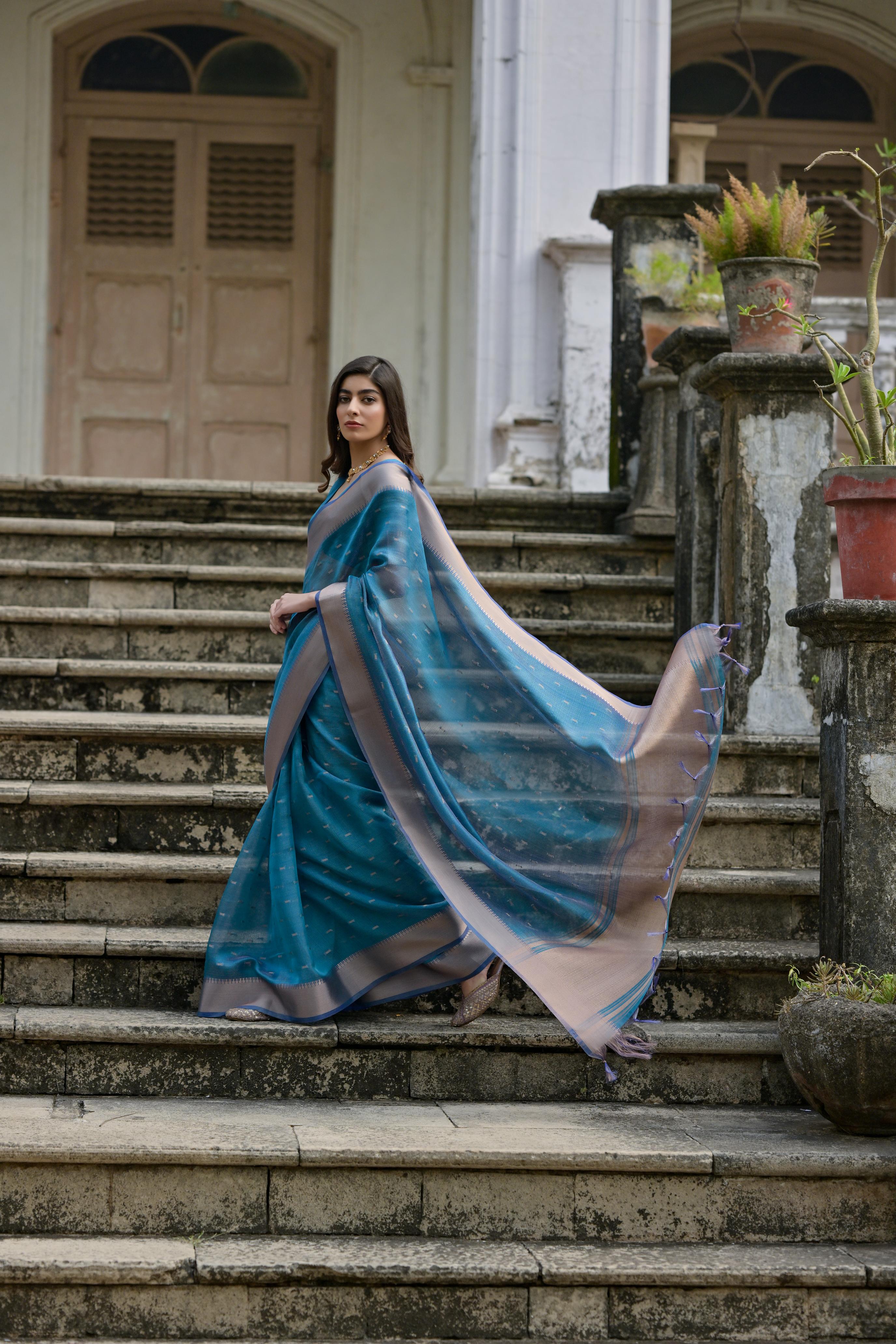 Firozi Kalyani Silk Elegant Designer Festive Wear Heavy Woven Designer Saree