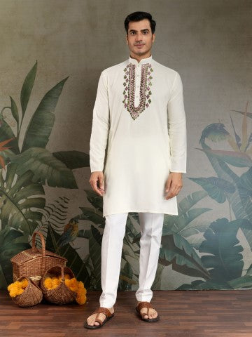 Foil Printed White Viscose Rayon Ethnic Kurta with Dupatta