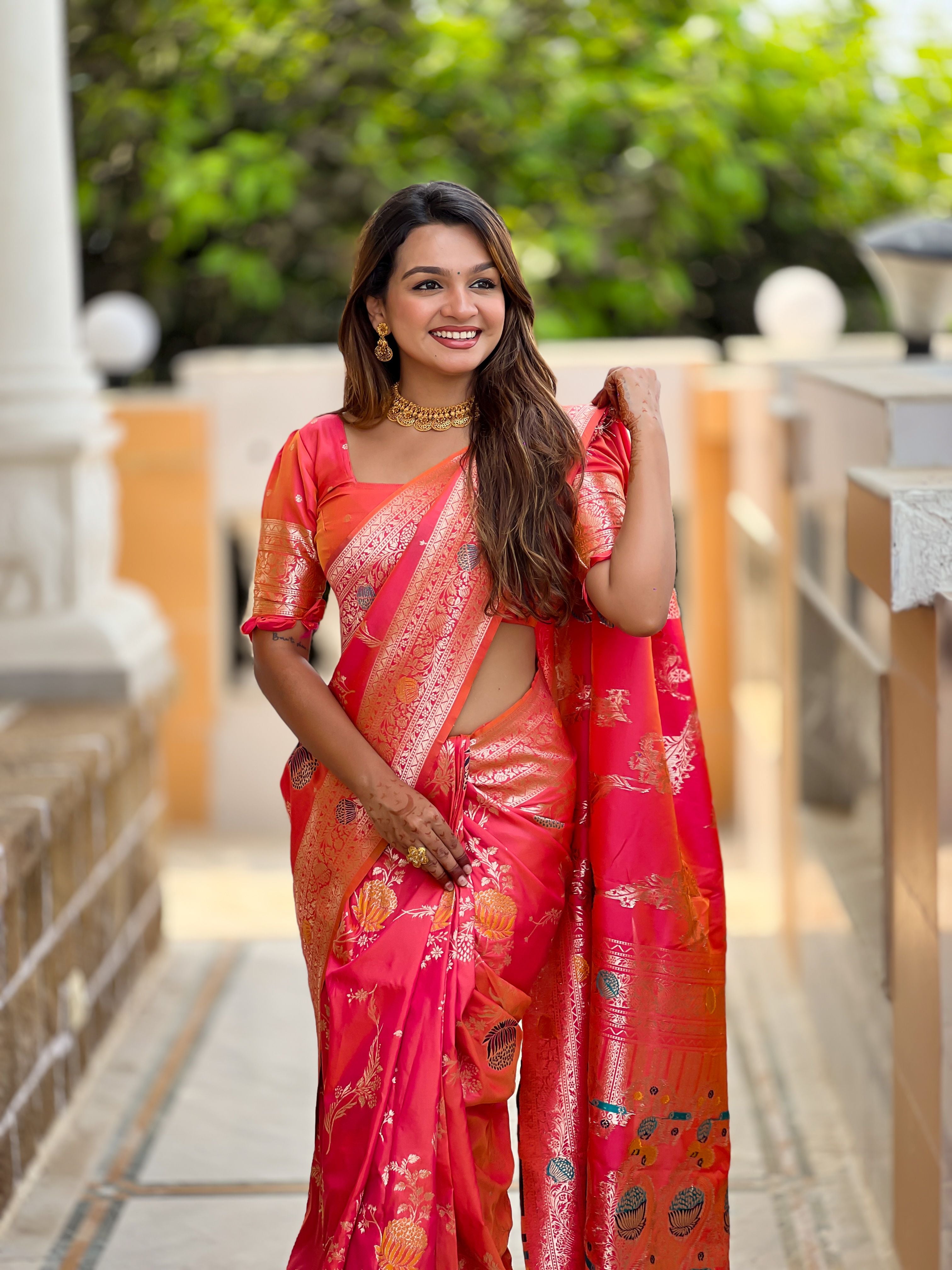 Gajri Beautiful Banarasi Silk Woven Meenakari Designer Graceful Ethnic Saree