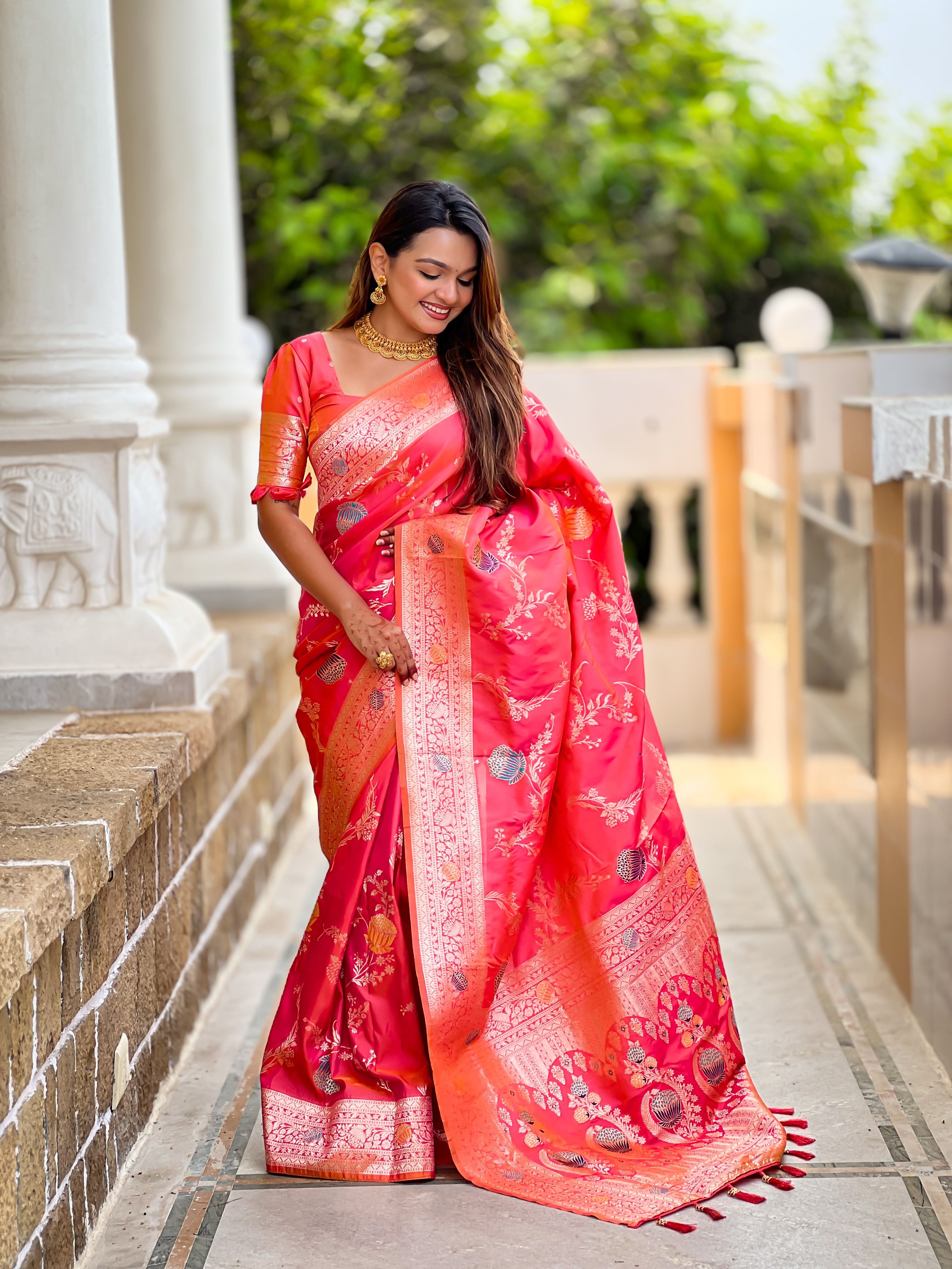 Gajri Beautiful Banarasi Silk Woven Meenakari Designer Graceful Ethnic Saree