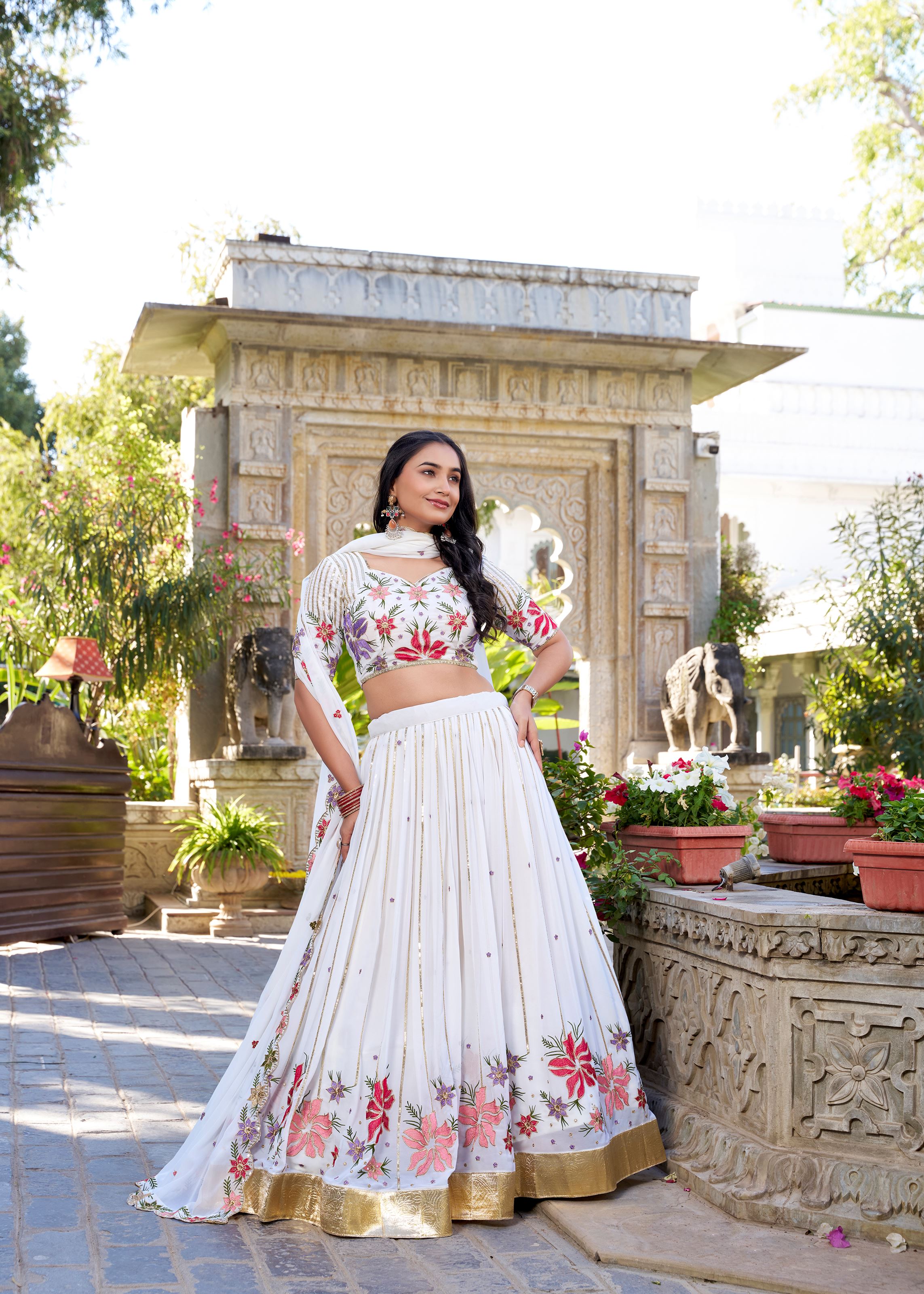 Georgette Lehenga Embellished with Sequins and Thread Work
