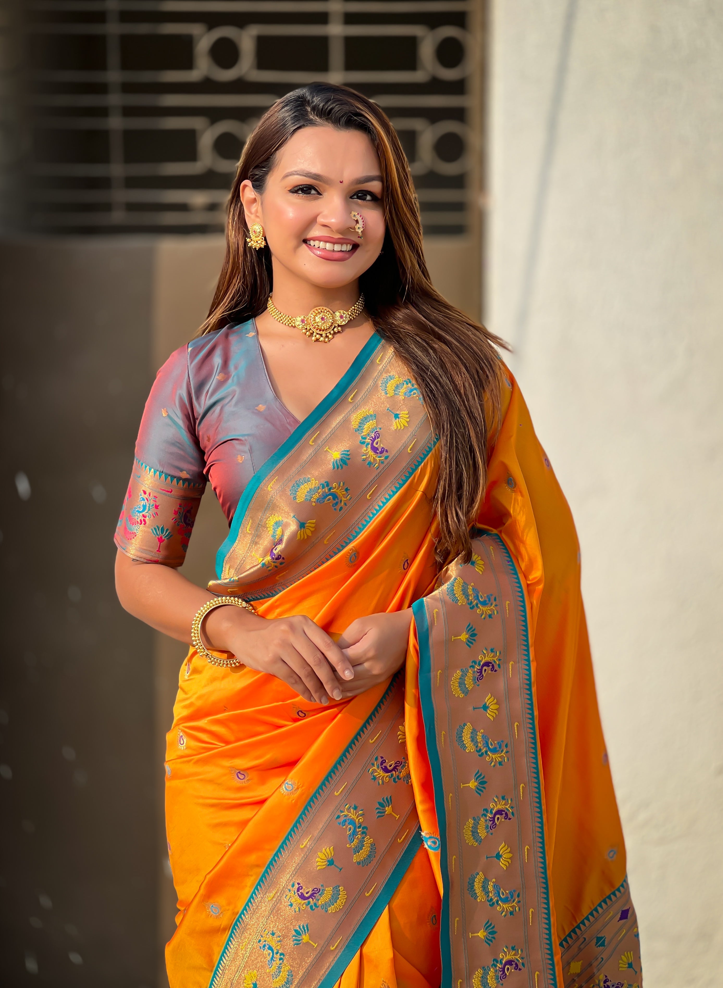 Glamorous Weaving Meenakari Designer Soft Silk Ethnic Partywear Orange Saree