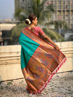 Glamorous Weaving Meenakari Designer Soft Silk Ethnic Partywear Sea Green Saree
