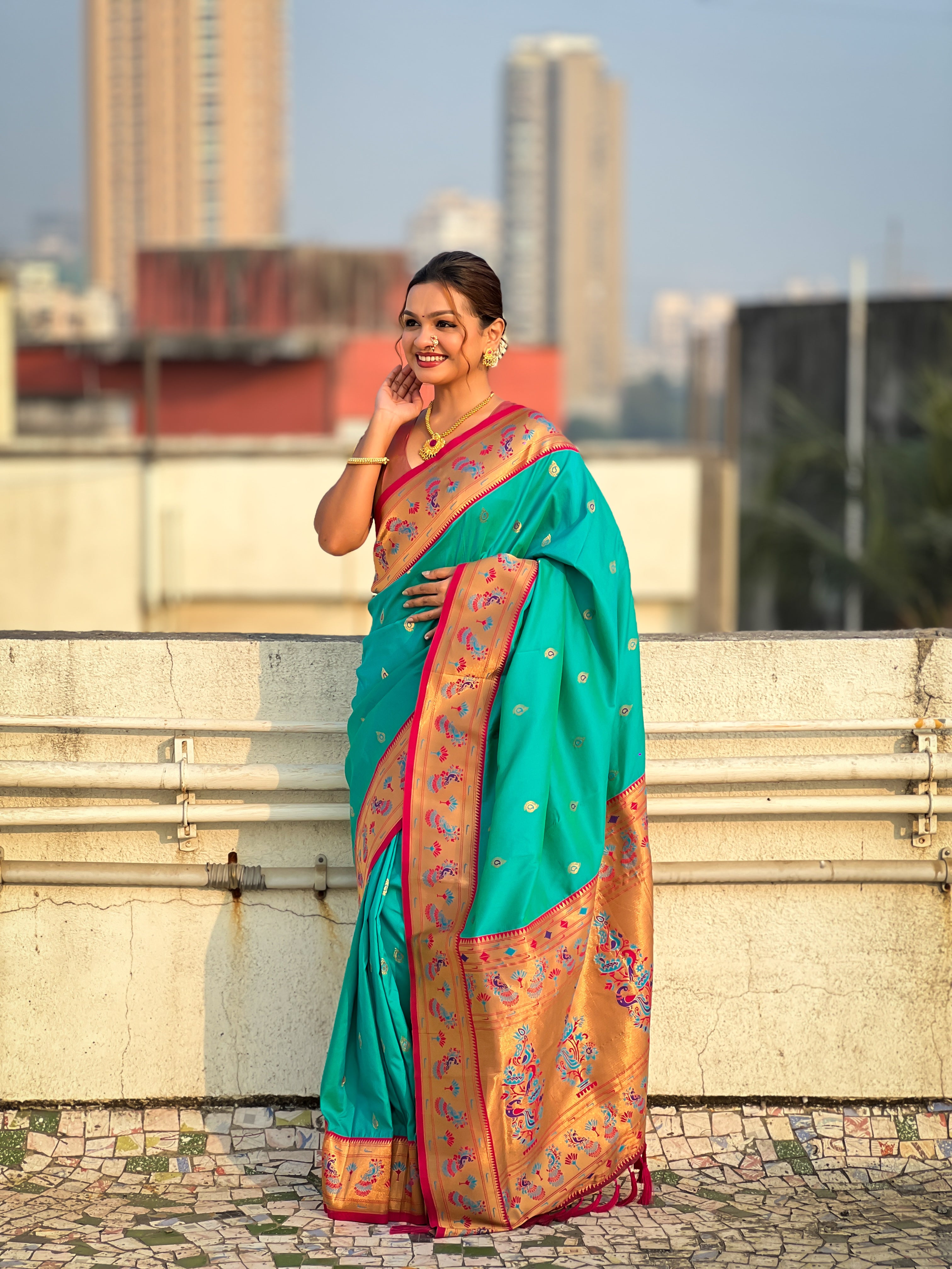 Glamorous Weaving Meenakari Designer Soft Silk Ethnic Partywear Sea Green Saree