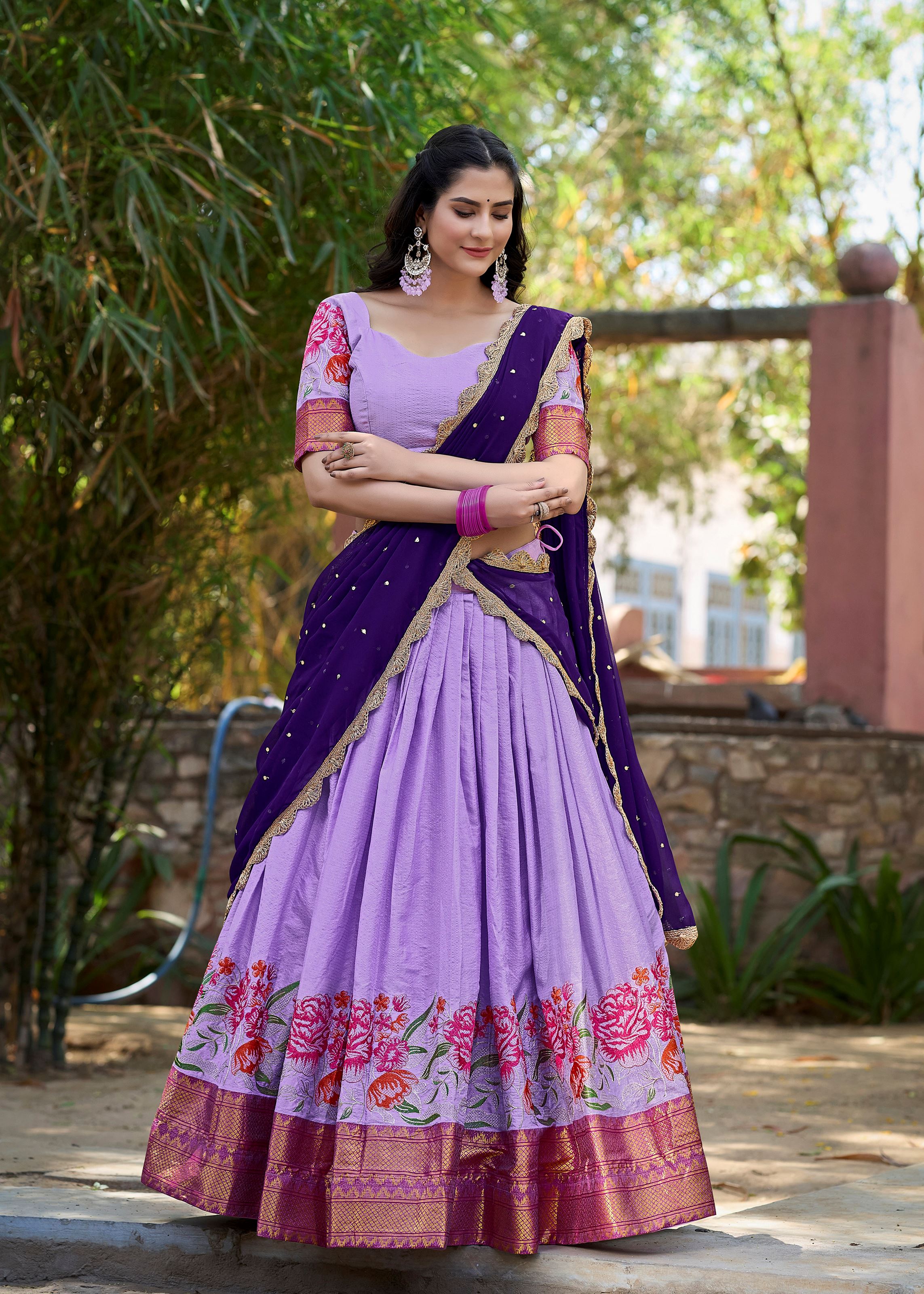 Glow in Lavender Cotton Silk Beauty with Intricate Embroidery