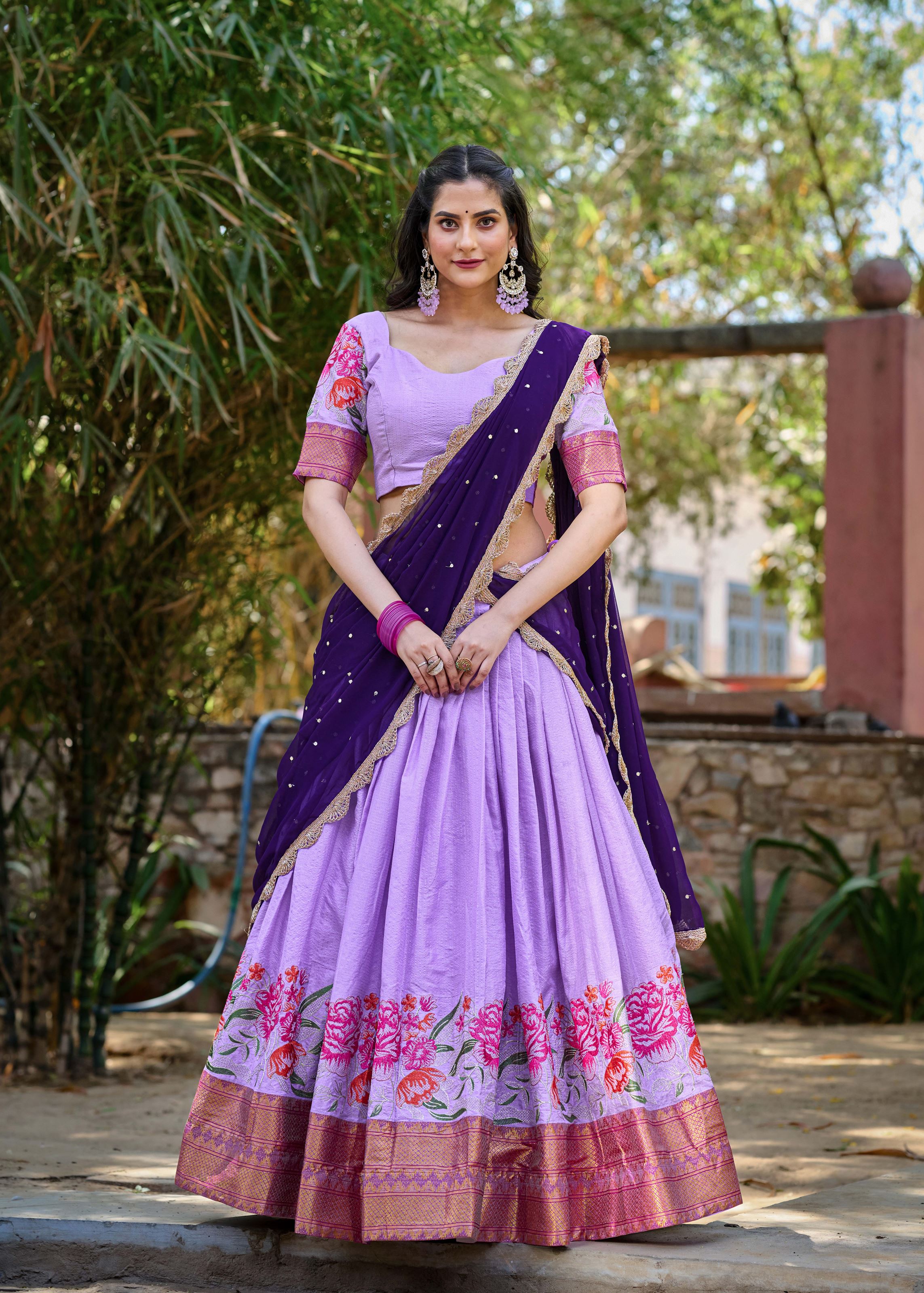 Glow in Lavender Cotton Silk Beauty with Intricate Embroidery