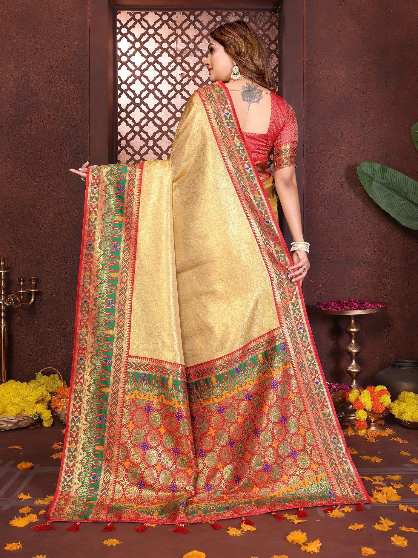 Gold Tissue Silk Saree With Traditional Weaving
