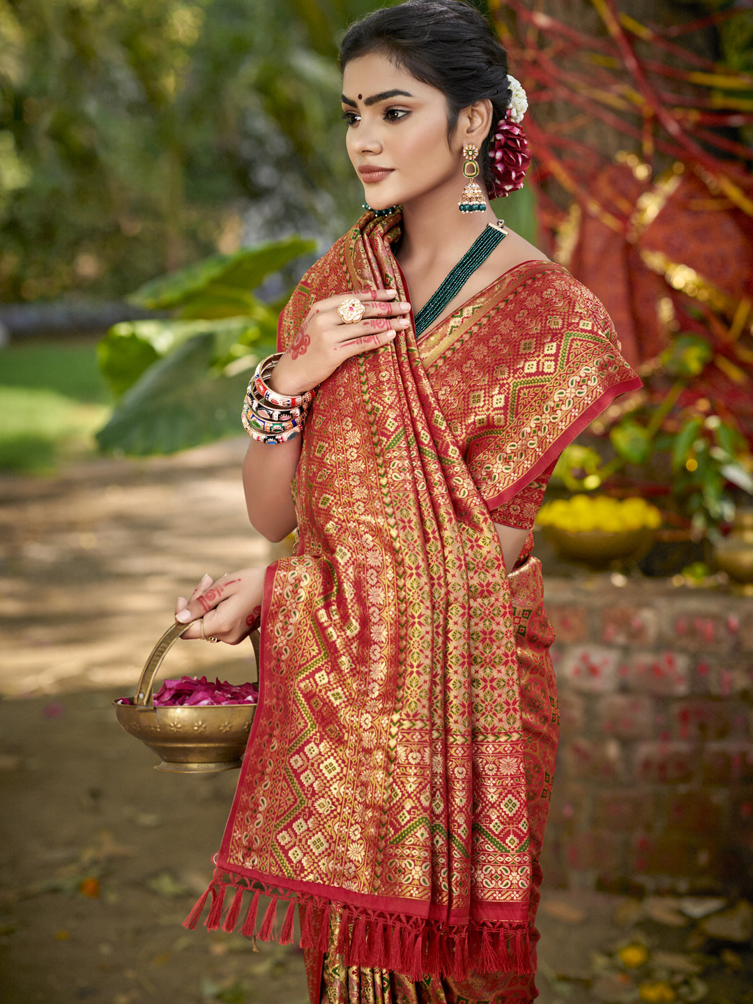 Golden Dharmavaram Silk Saree With Minimalist Elegance and Classy Drape