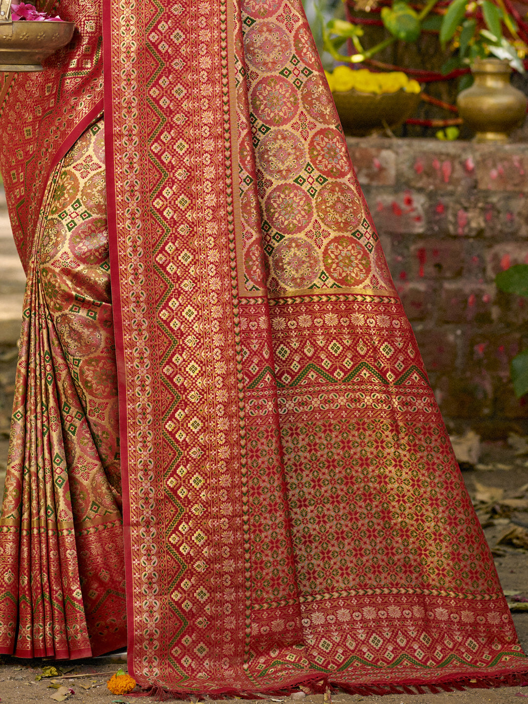 Golden Dharmavaram Silk Saree With Minimalist Elegance and Classy Drape