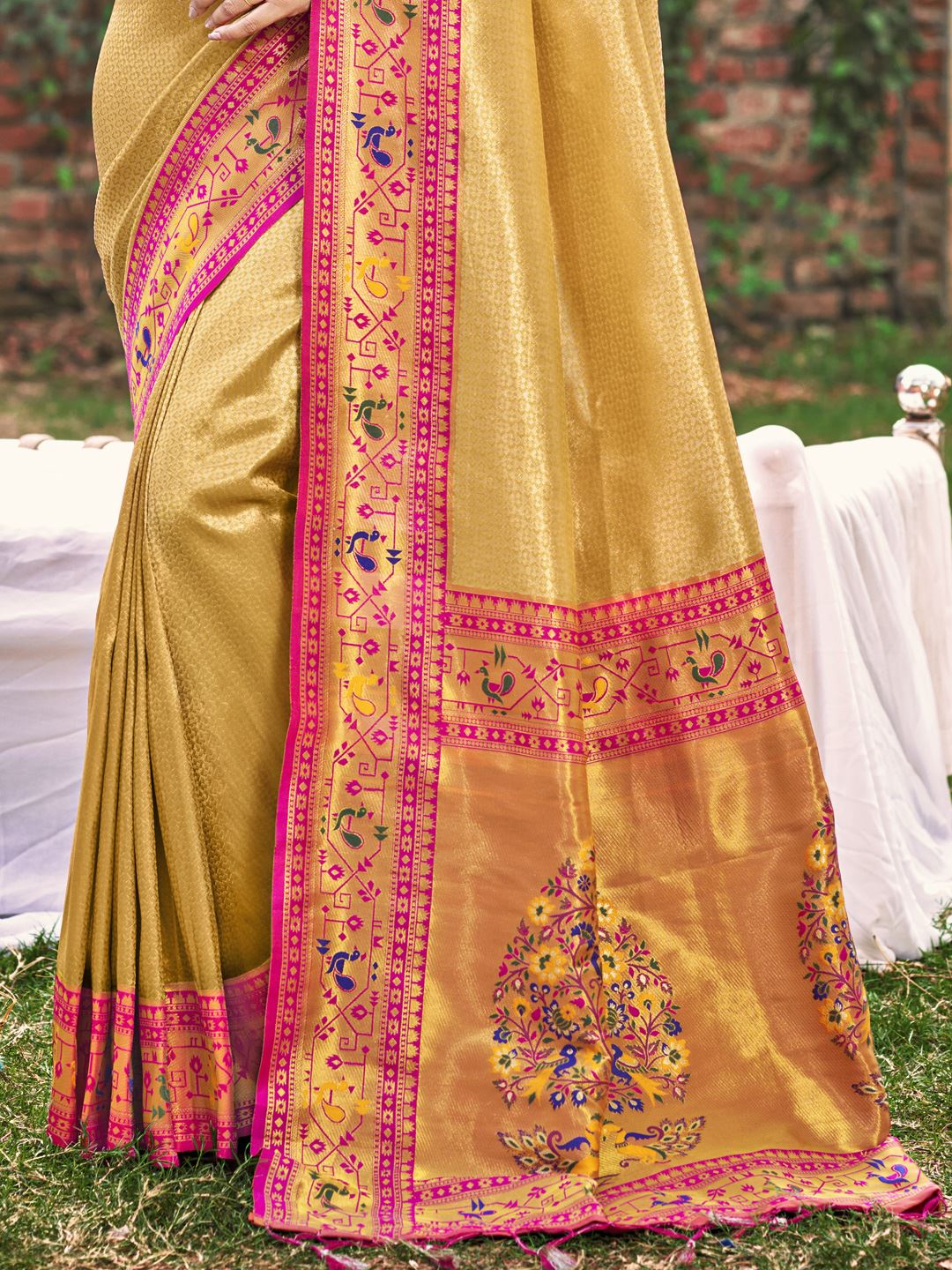 Golden Yellow Color Classic Paithani Silk Saree
