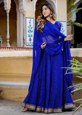 Gorgeous Blue Laheriya Print Georgette Wedding Wear Lehenga Choli