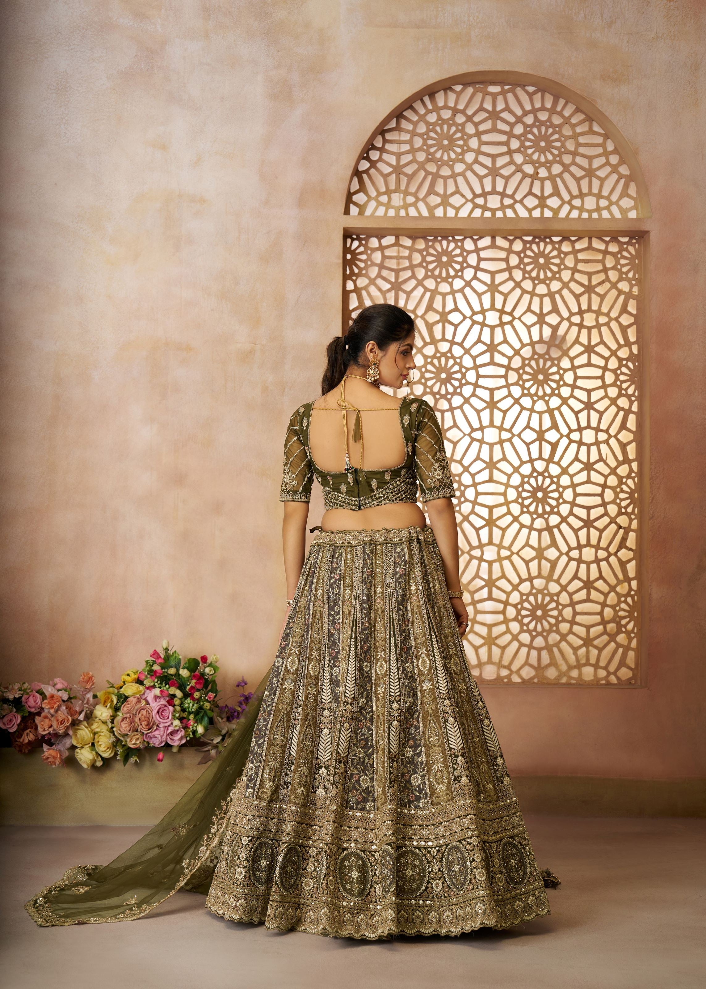Gorgeous Bridal Lehenga For Mehendi With Thread Work