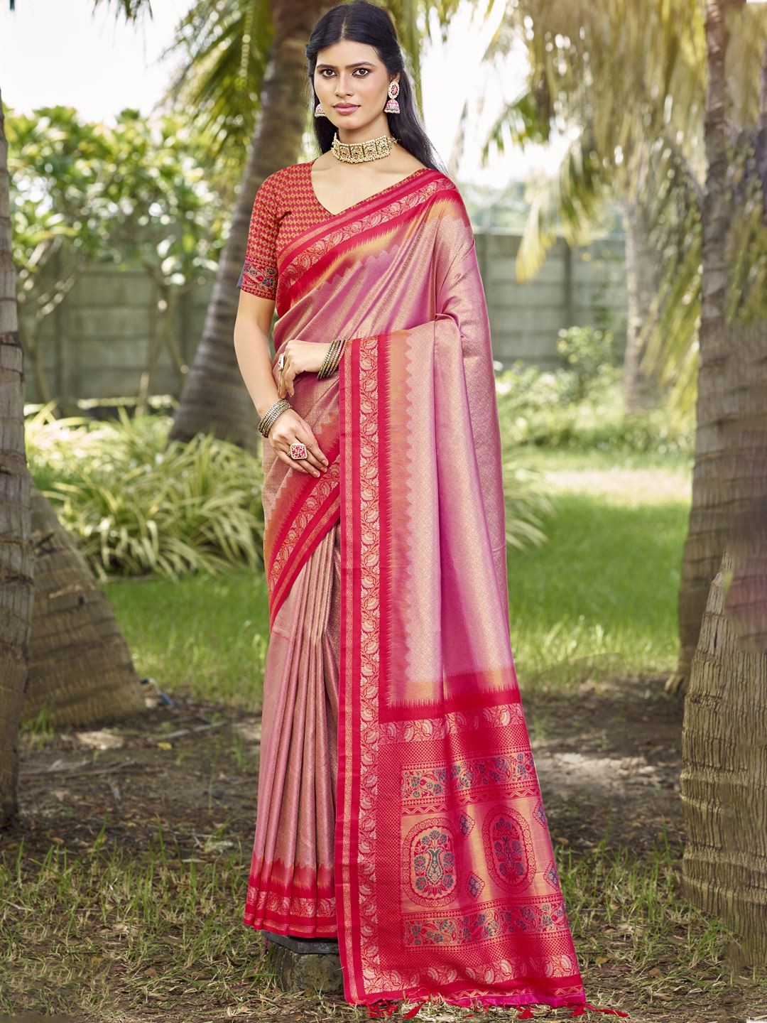 Gorgeous Pink Colour Soft Silk Saree