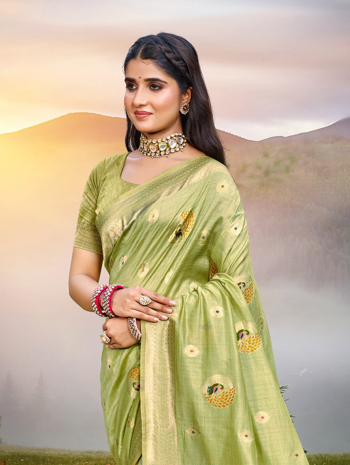 Graceful Orange Assam Silk Meenakari Festival Saree