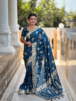 Graceful Woven Meenakari Designer Teal Blue Dola Silk Saree