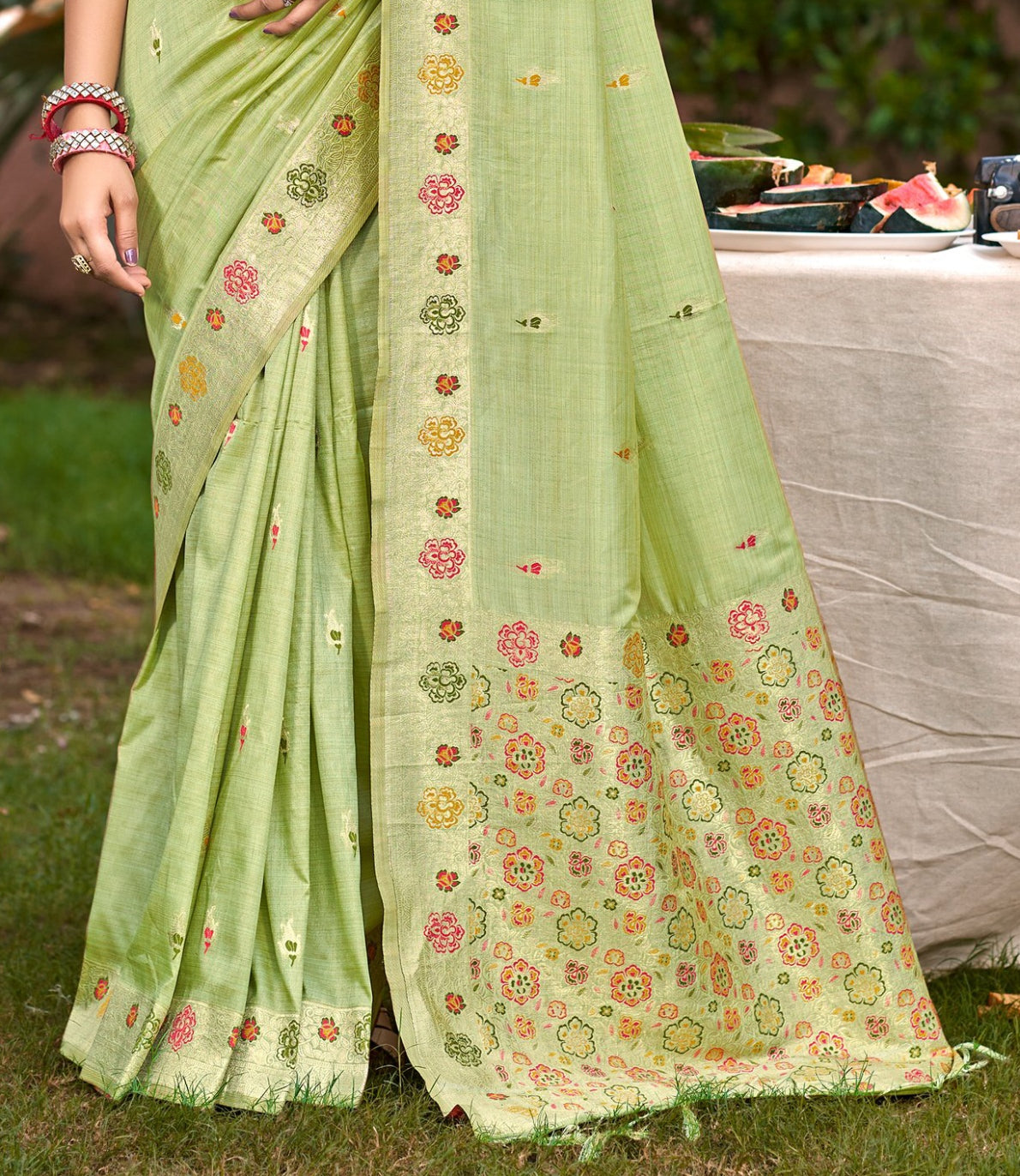 Grandiose Pink Assam Silk Meenakari Festival Saree