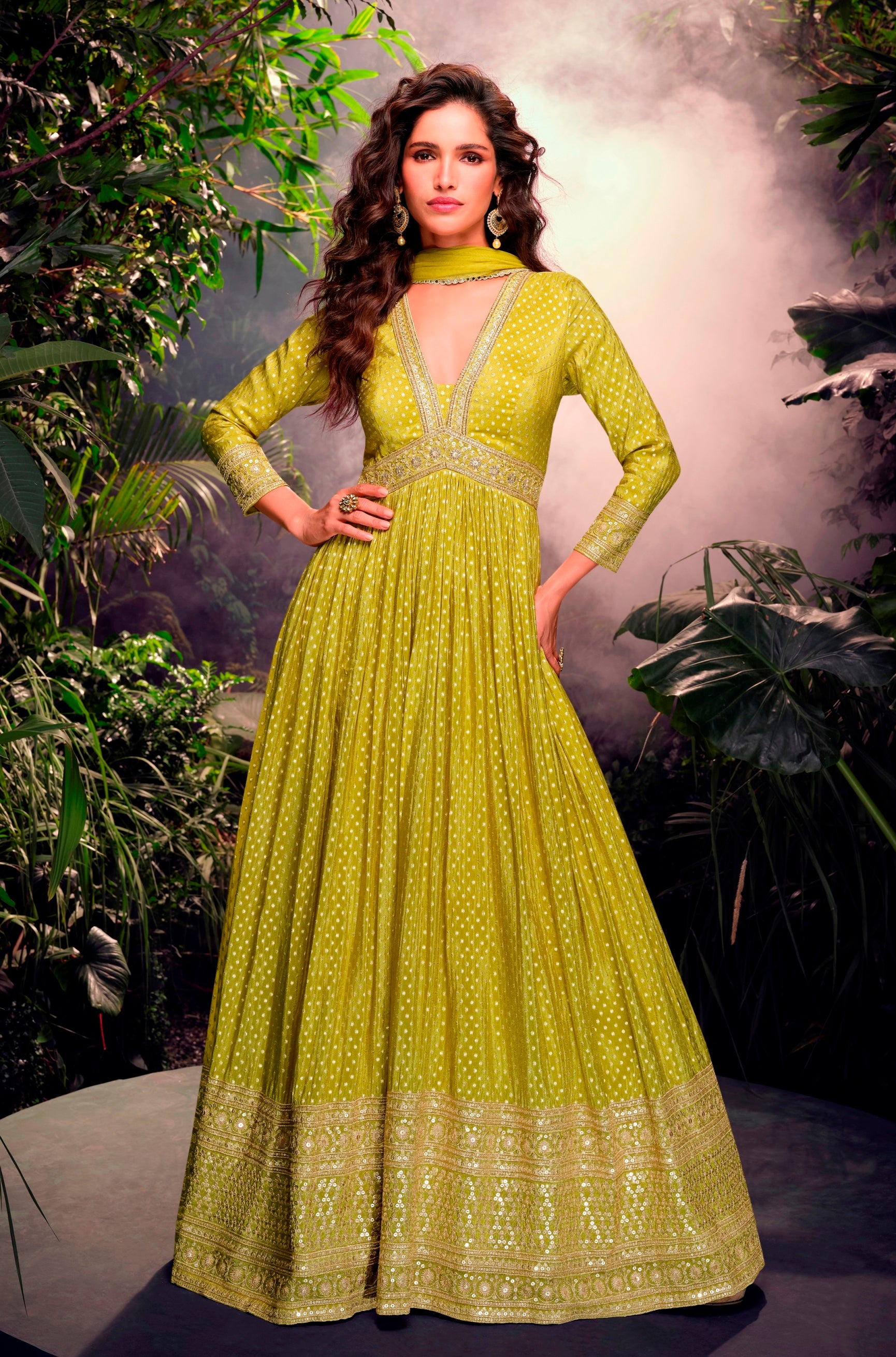 Green Anarkali Suit With Heavy Embroidery Work