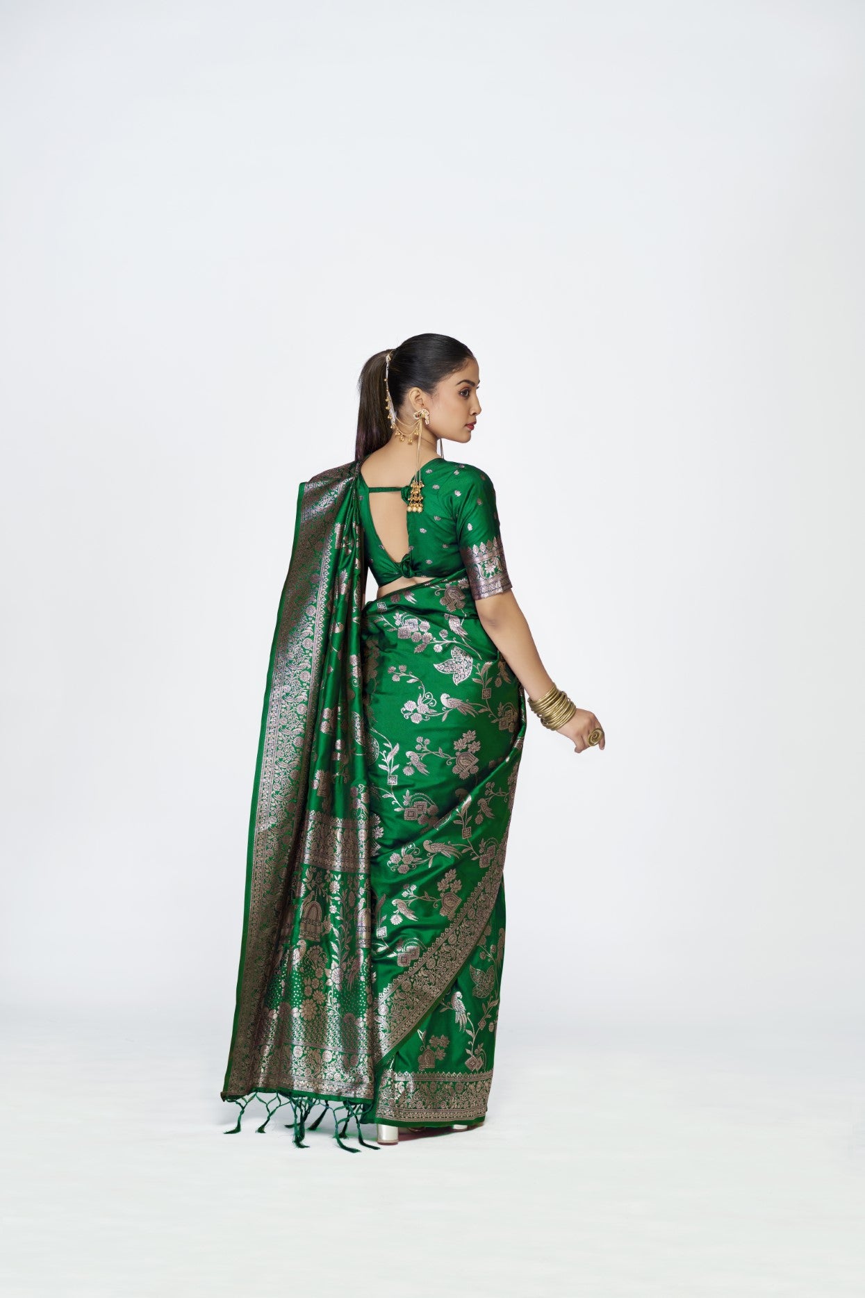 Green Banarasi Silk Saree with Traditional Weaving
