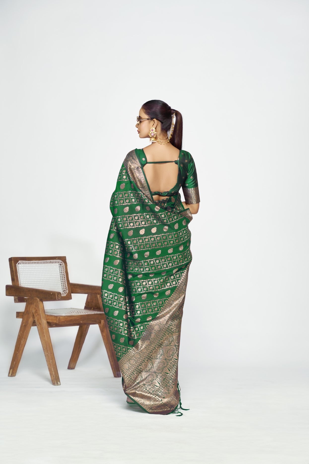 Green Banarasi Silk Saree with Traditional Weaving