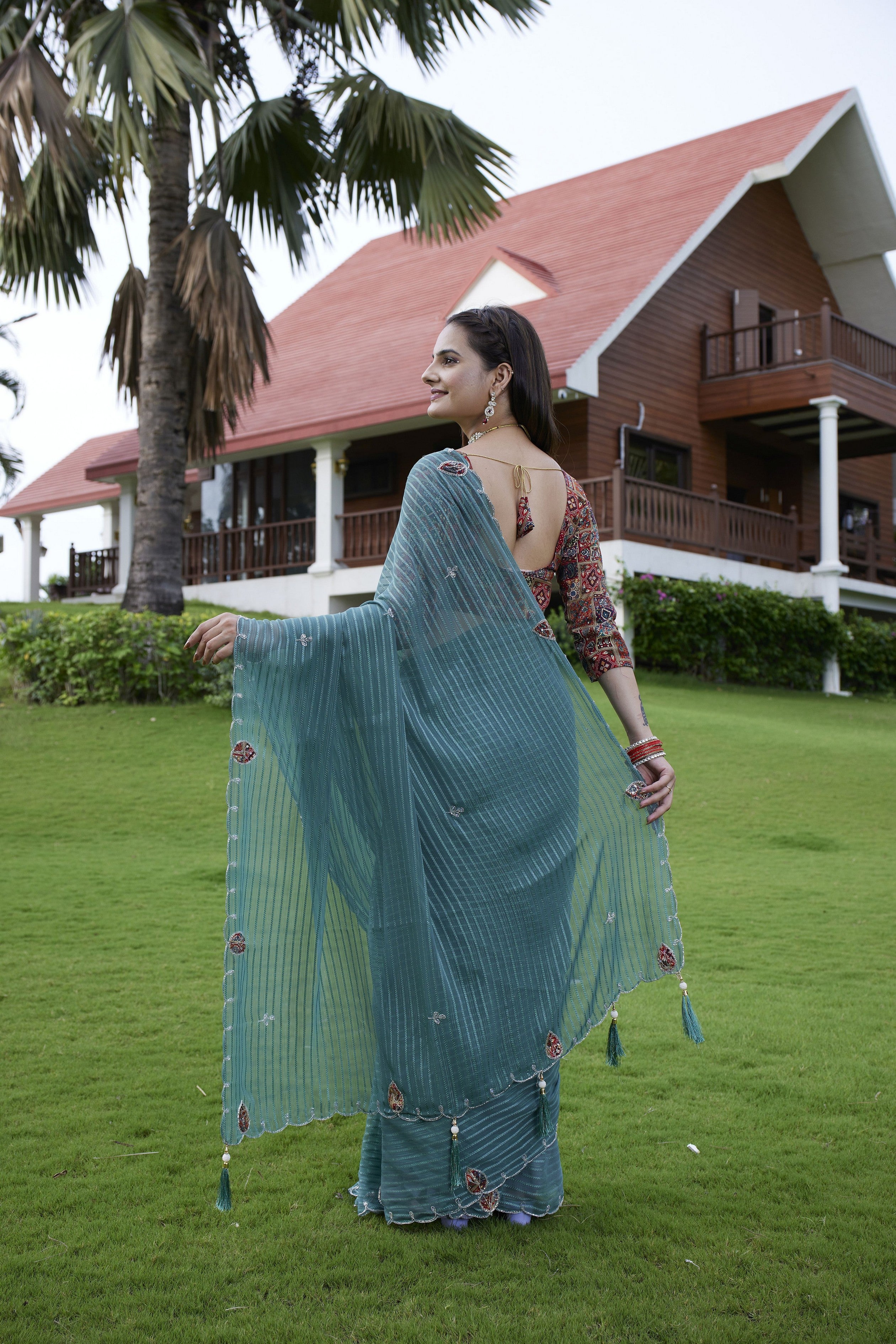 Green Beautiful Designer Girlie Trendy Saree