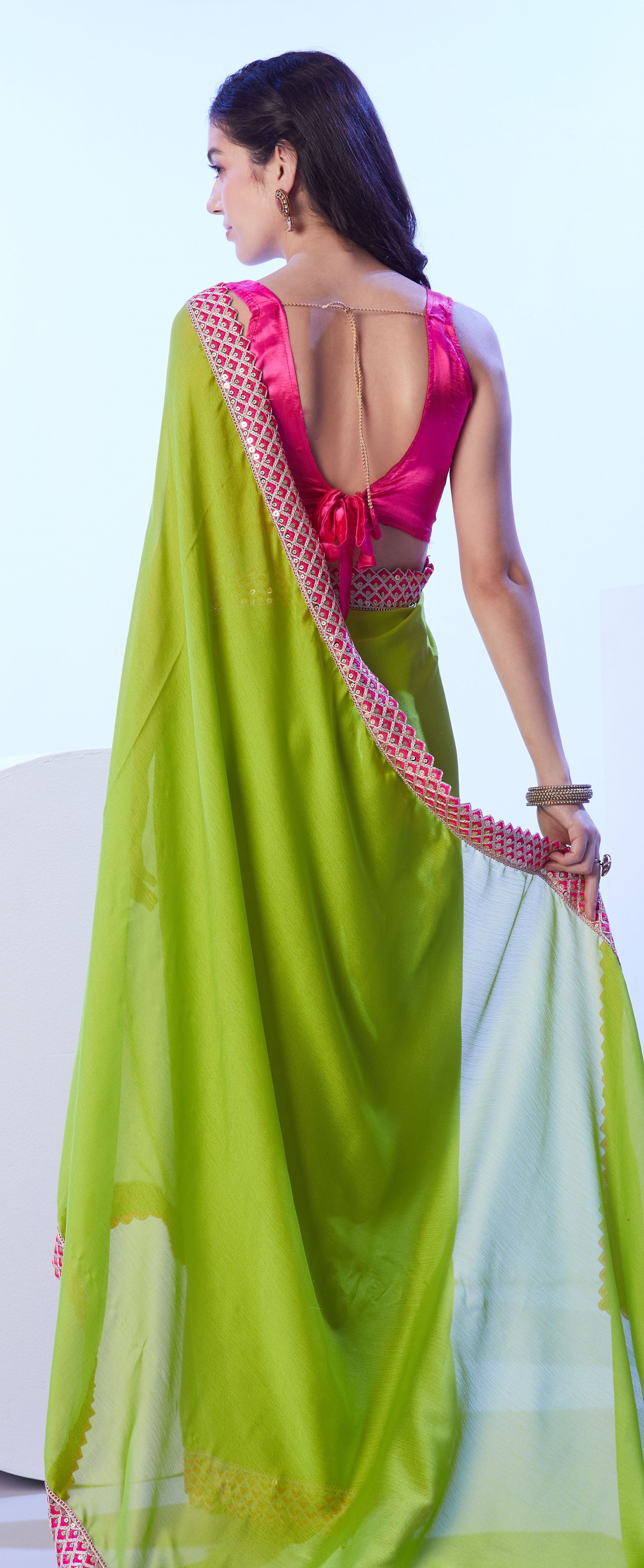 Green Beautiful Moss Solid Designer Bollywood Party Saree