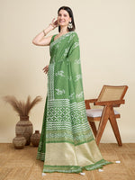 Green Blended Cotton Ethnic Festive Saree