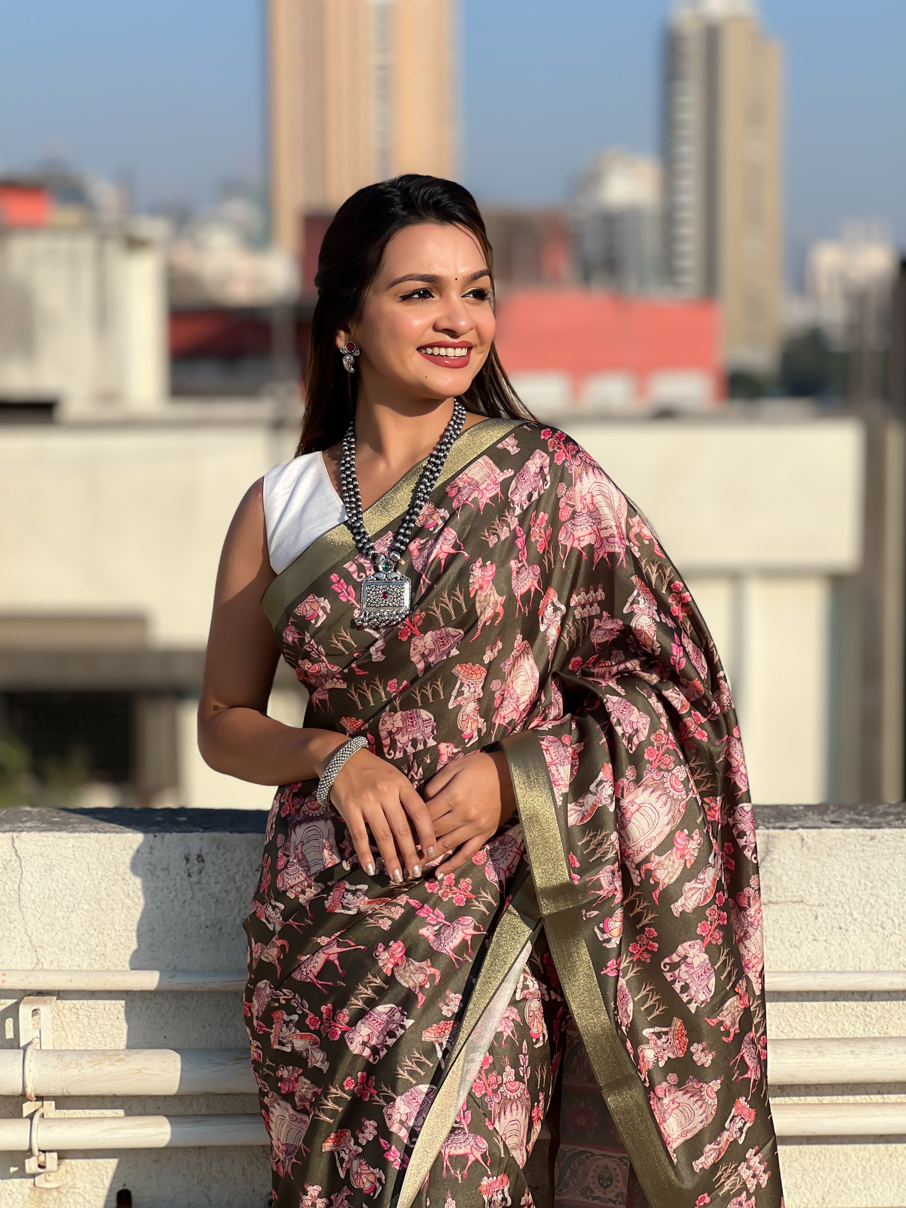 Green Classic Tussar Silk Saree With Woven And Designer Print Work