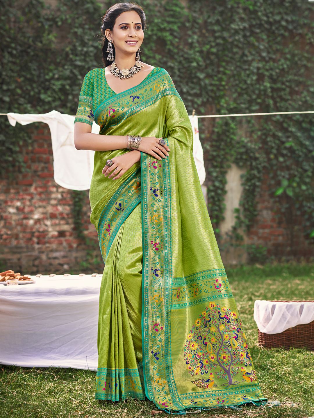 Green Color Classic Paithani Silk Saree
