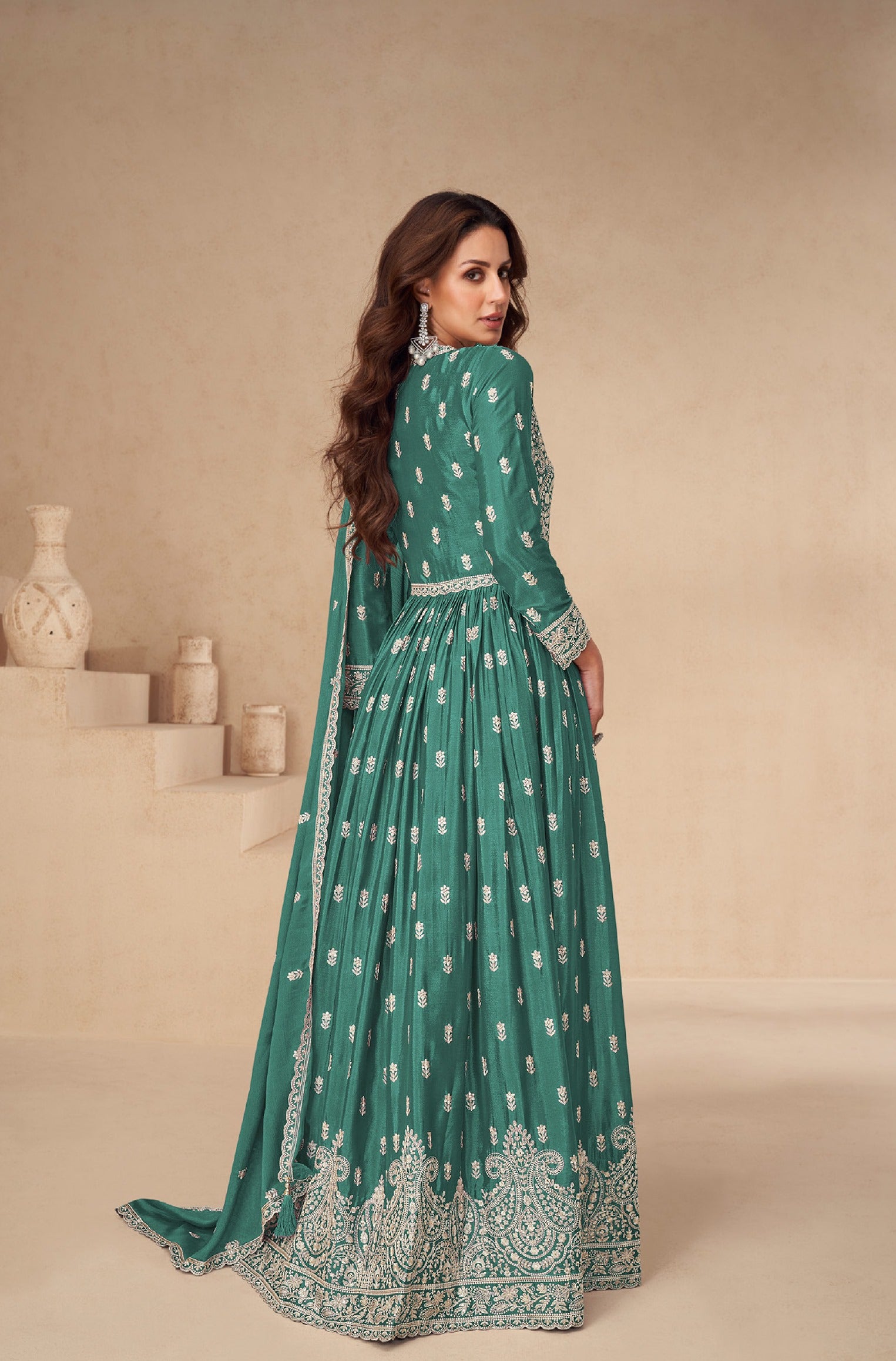 Green Heavy Designer Suit With Heavy Embroidery Work