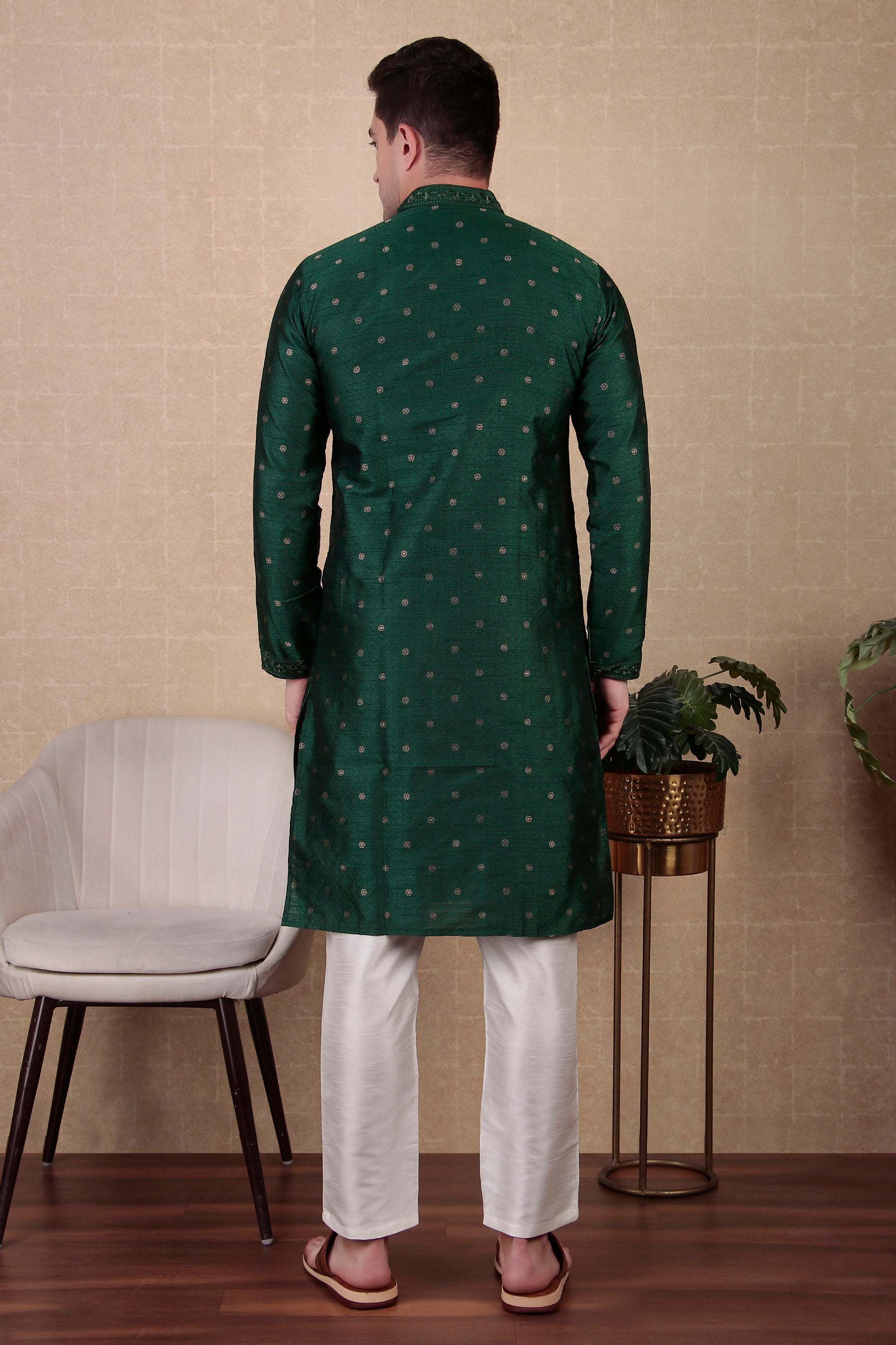 Green Jacquard Silk Kurta Payjama – Vibrant Festive Look