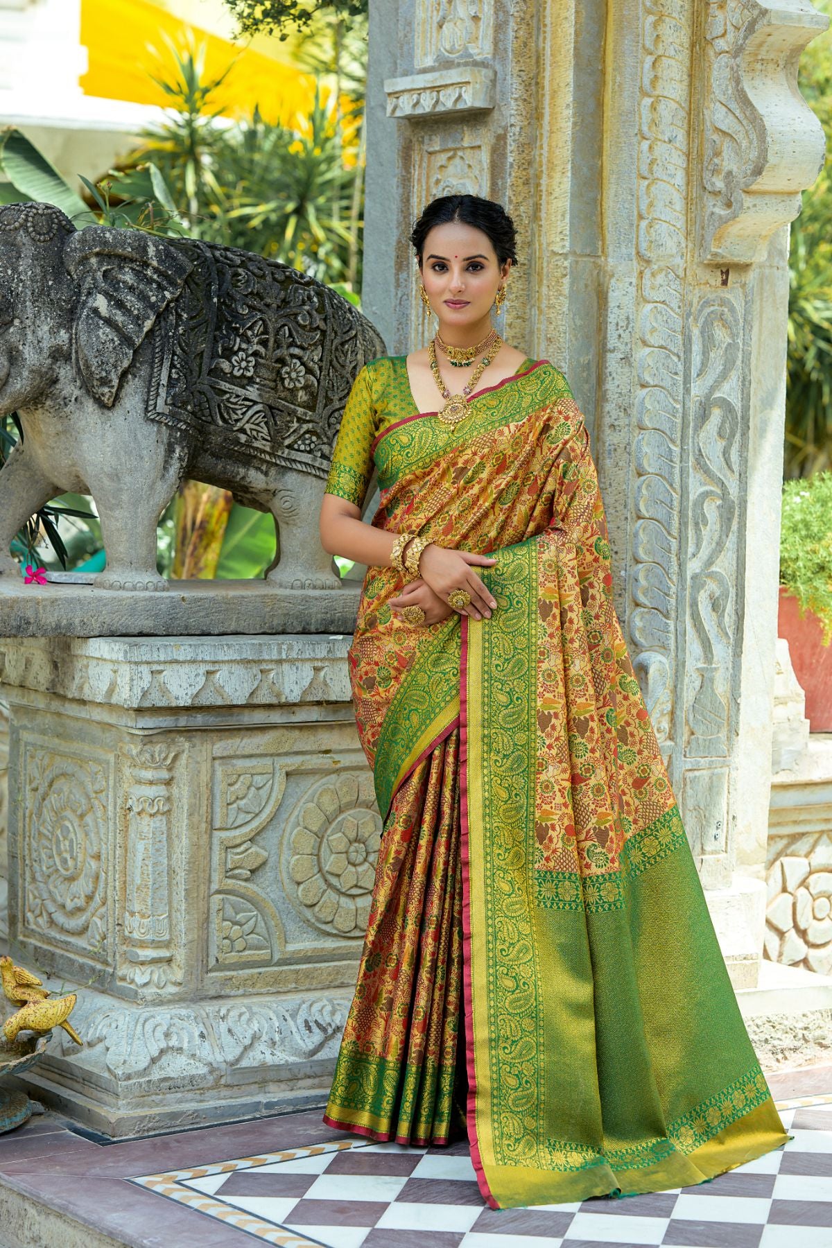 Green Kanjivaram Saree with Zari Design and Pallu