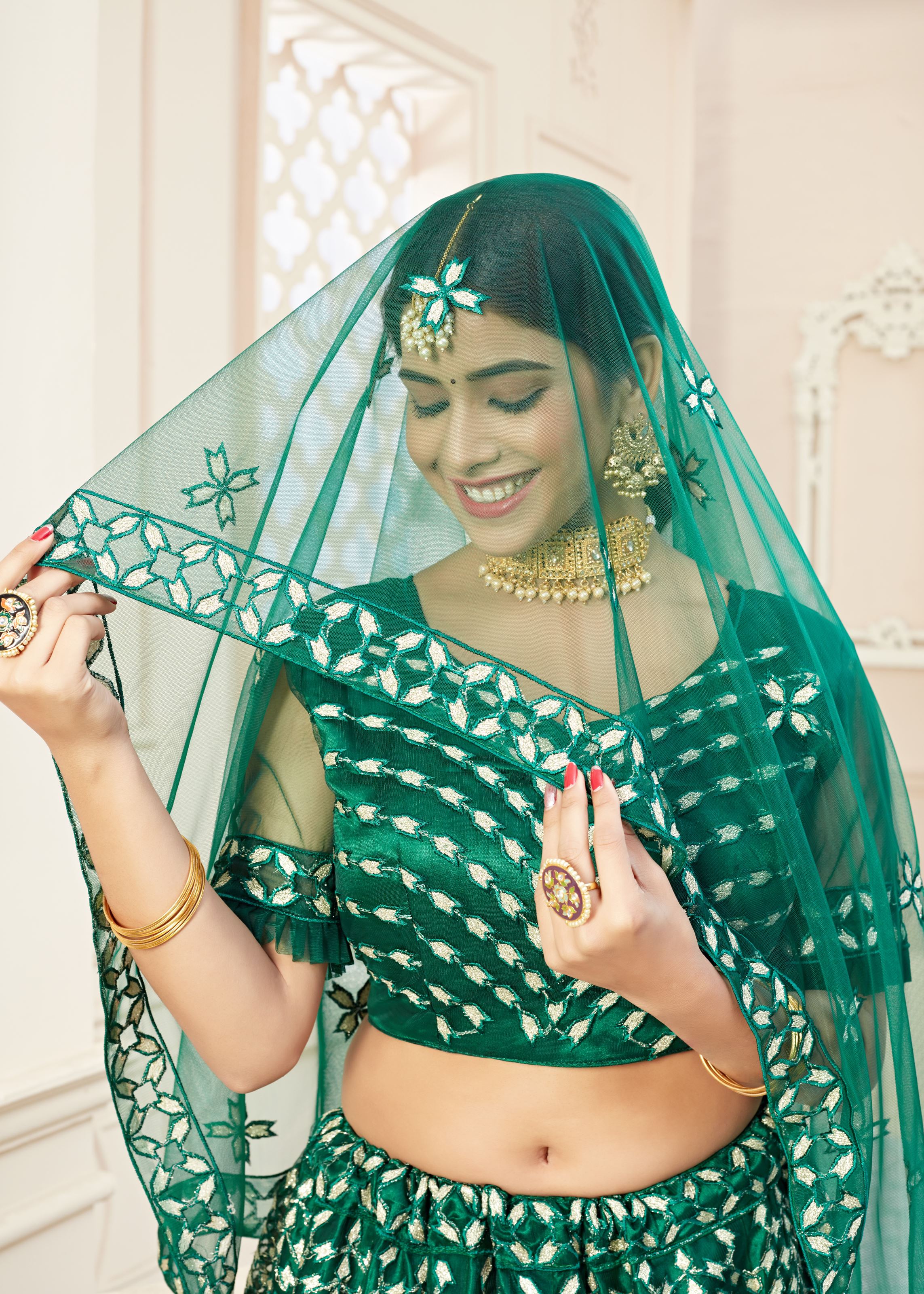 Green Lehenga Choli With Badla Thread Embroidered Work