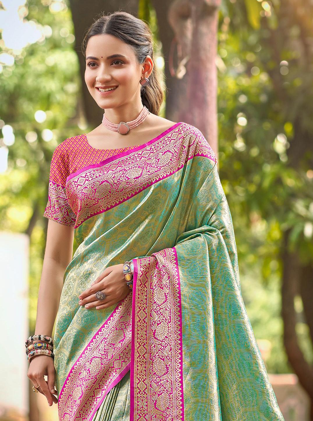 Green Multi Color Kanjivaram Silk Saree With Heritage Vibes and Modern Appeal